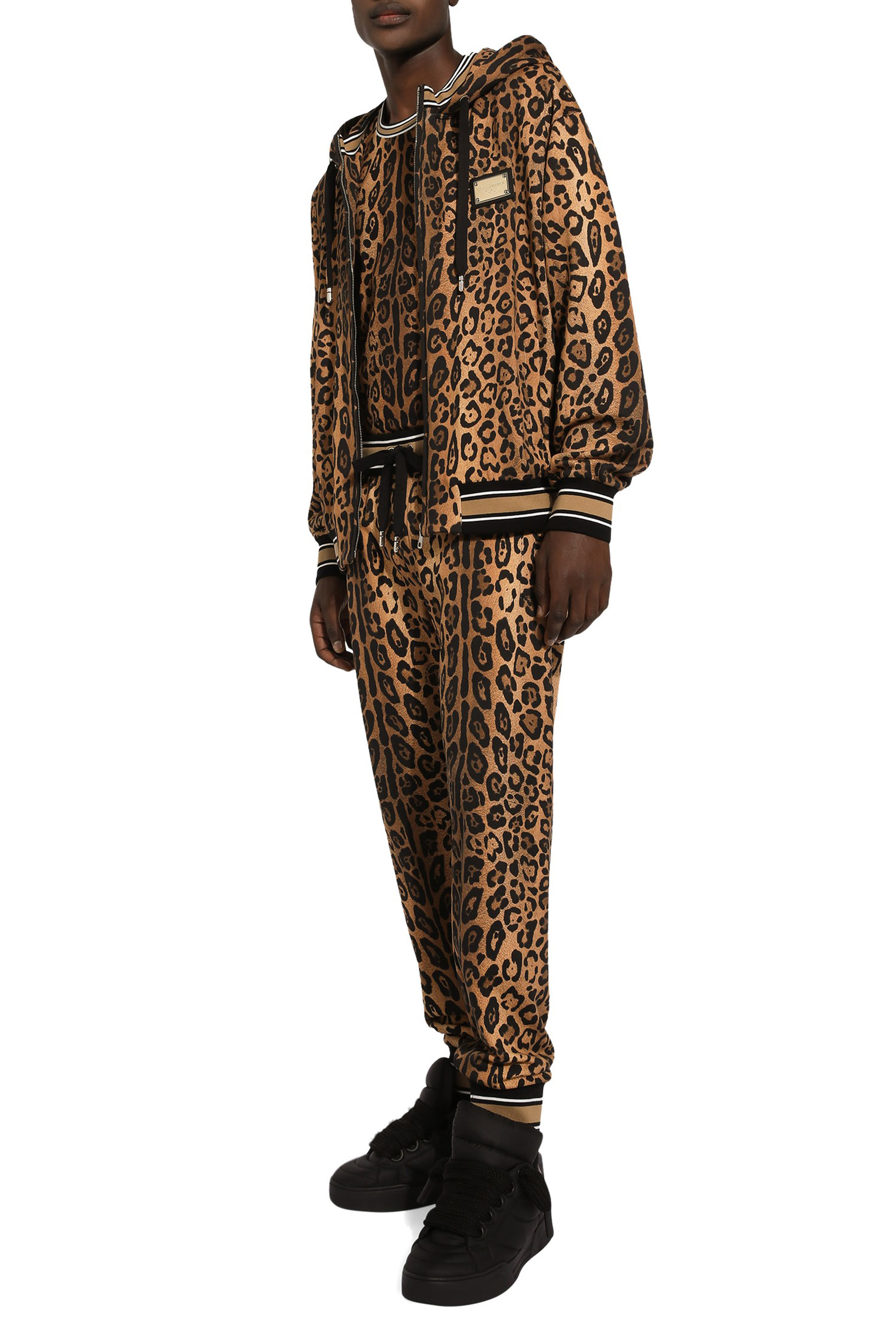 Jogging Pants with Leopard-Print Crespo and Tag