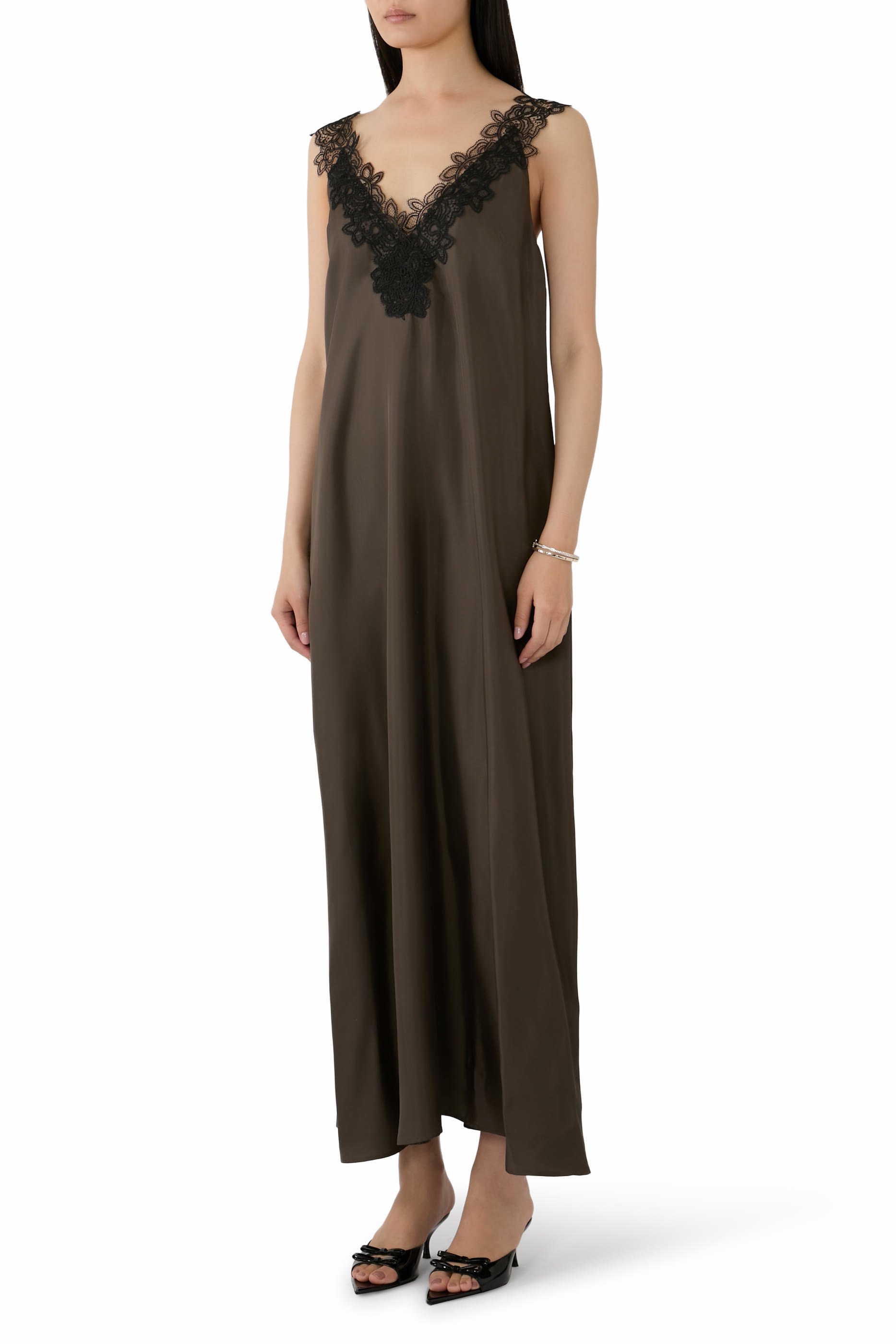 V-Neck Silk Maxi Dress 