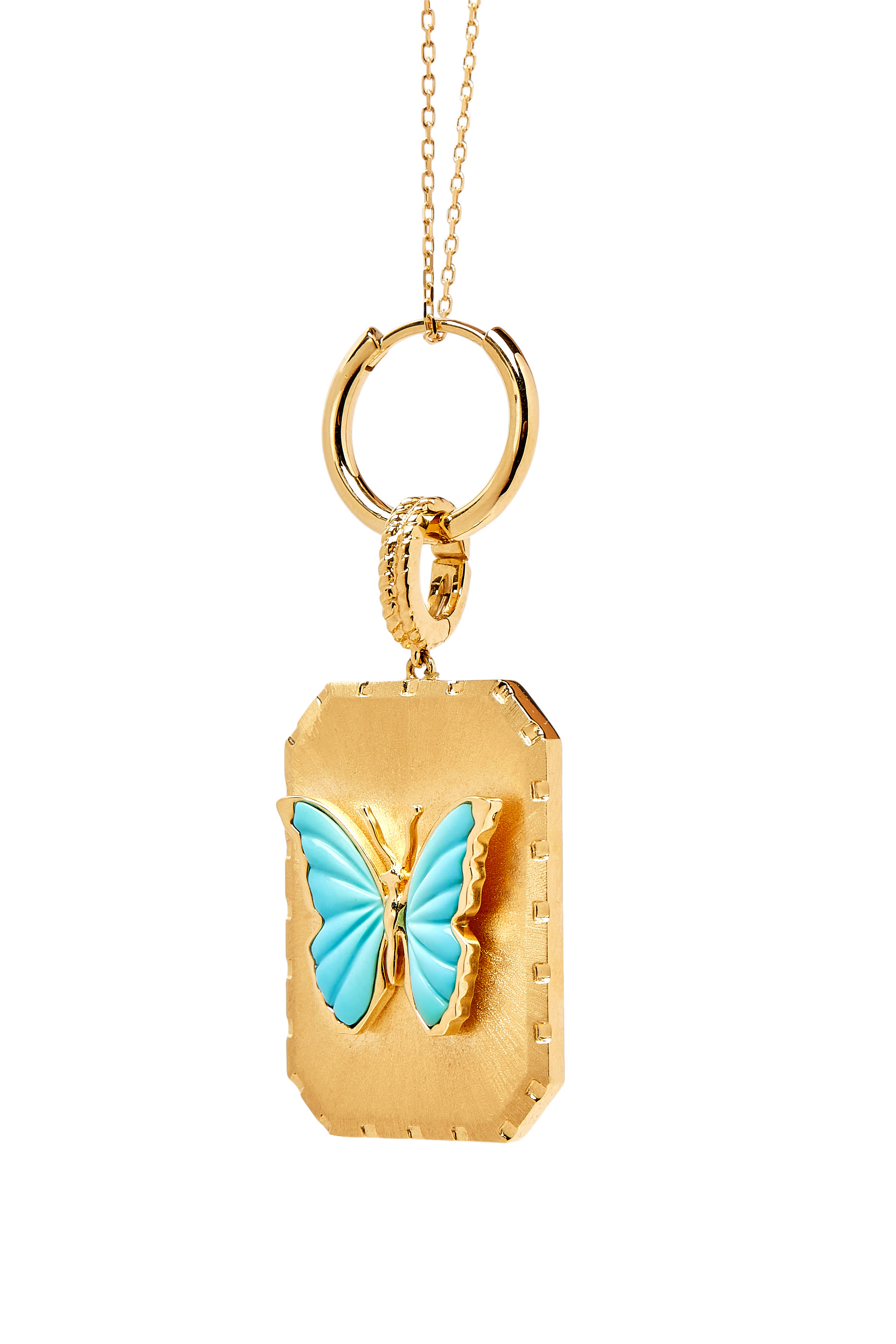 Butterfly Brushed Charm, 18K Yellow Gold & Turquoise
