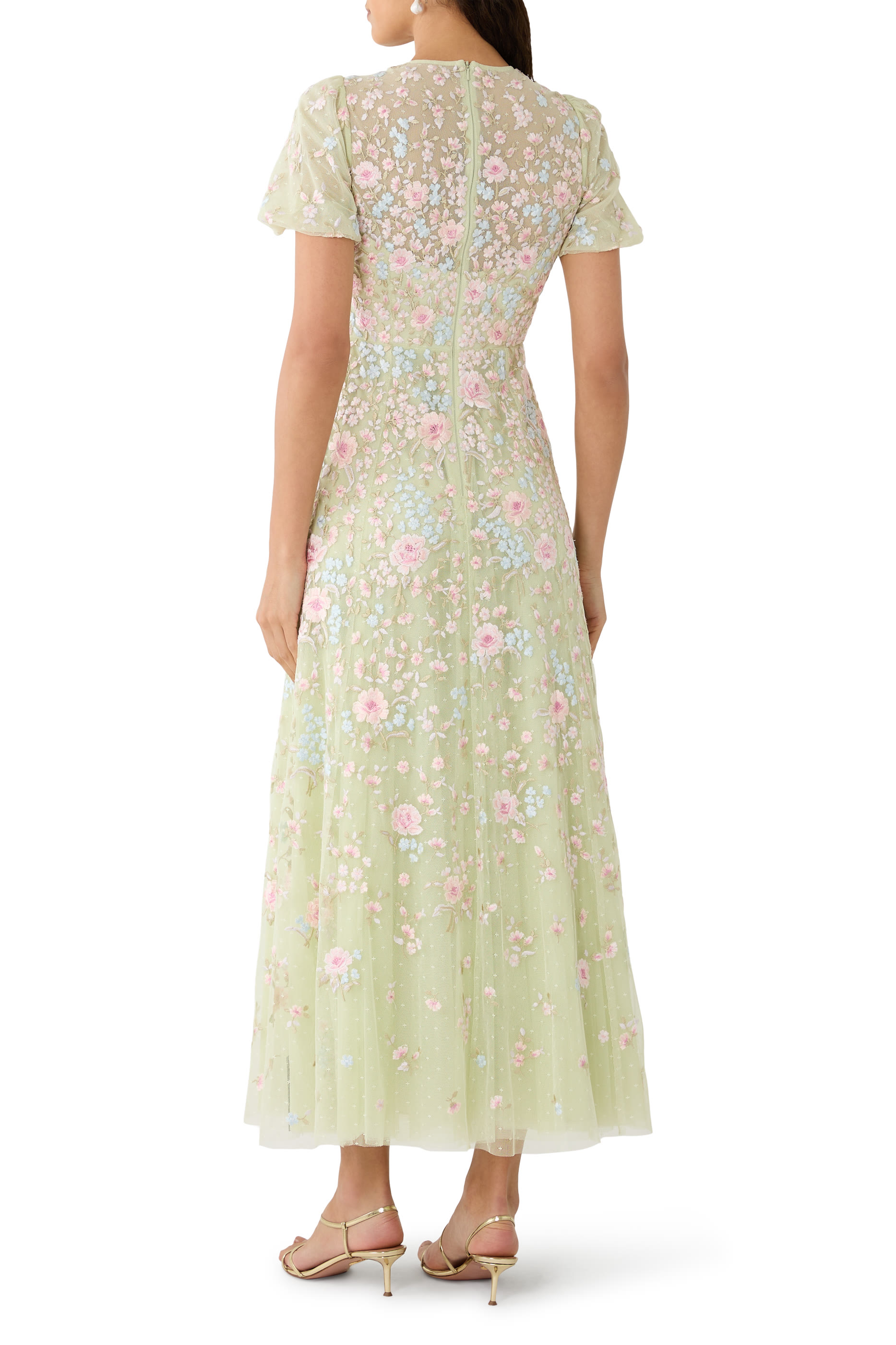 Peony Bouquet Round Neck Ankle Gown