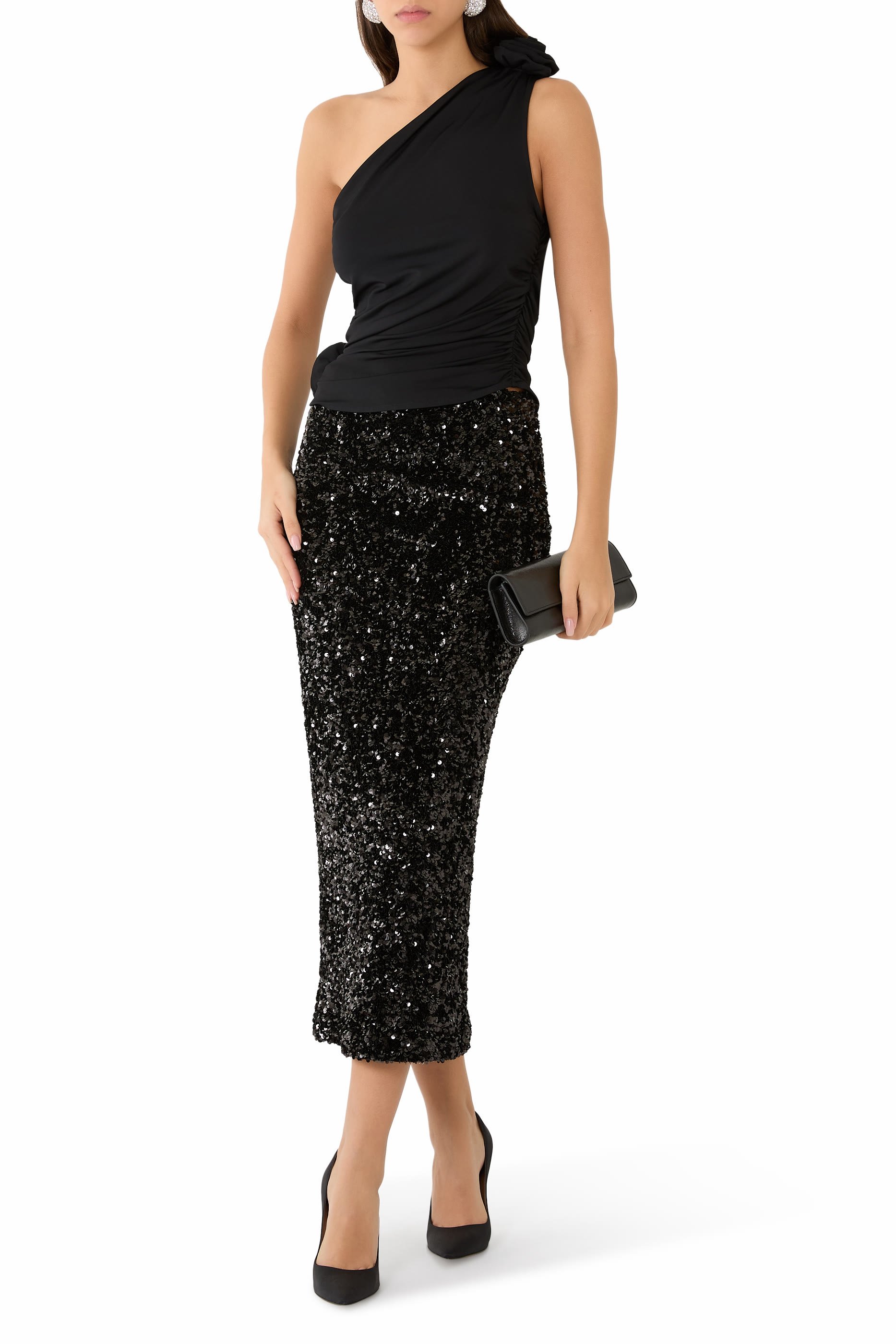 Sequined Velvet Column Skirt