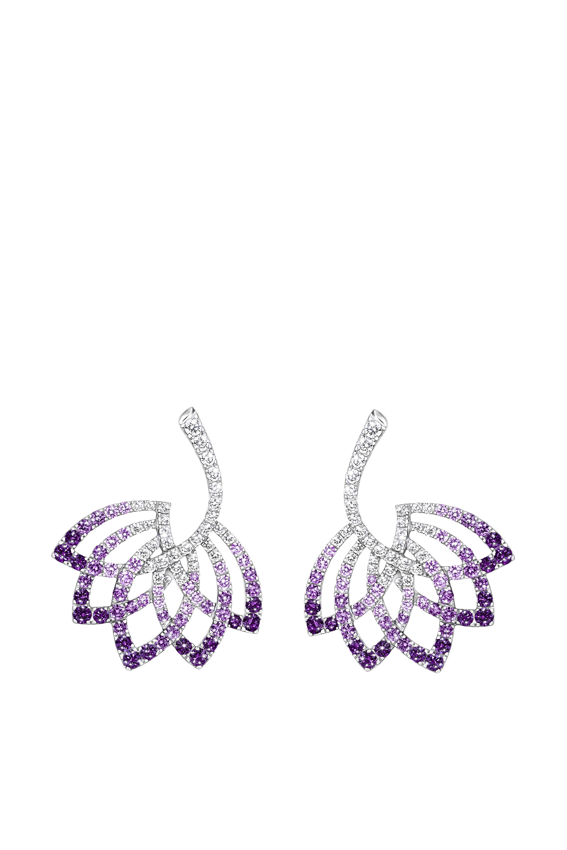 Lotus Flower Earrings, 18k White Gold & Sapphires, Diamonds