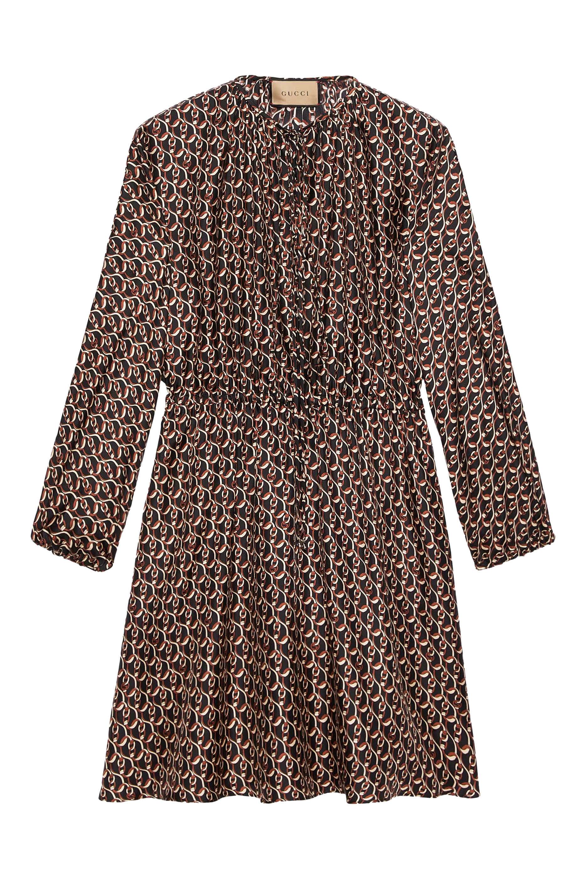 Interlocking G Chain Print Silk Dress