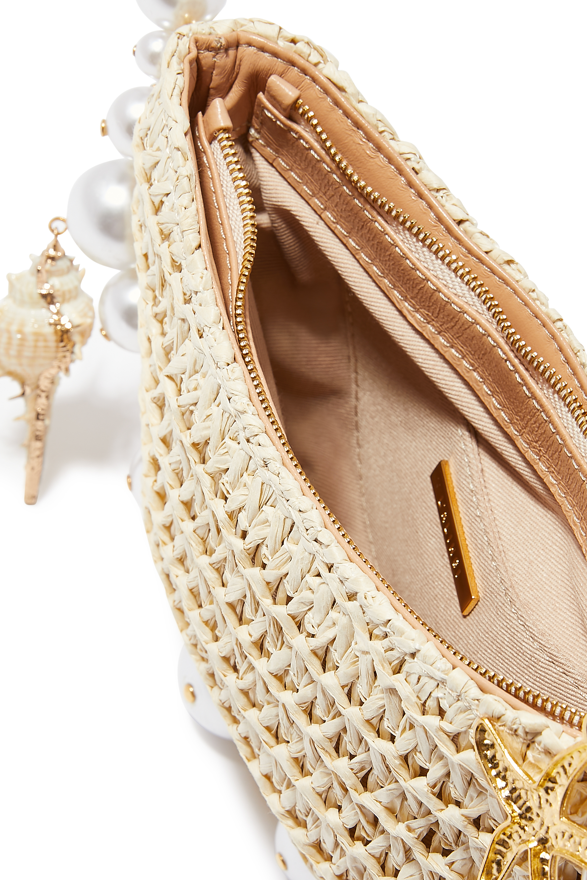 Cluster Shell Raffia Clutch