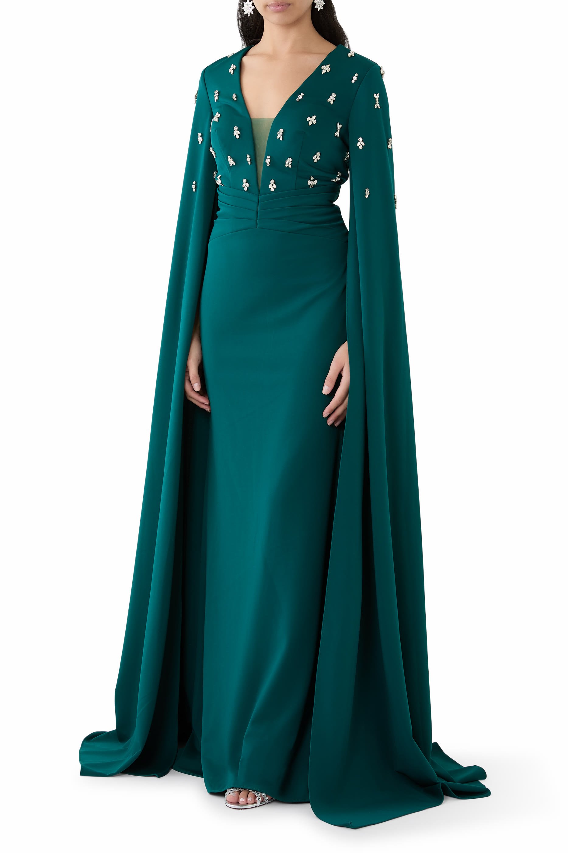 Embellished Cape Sleeves Gown