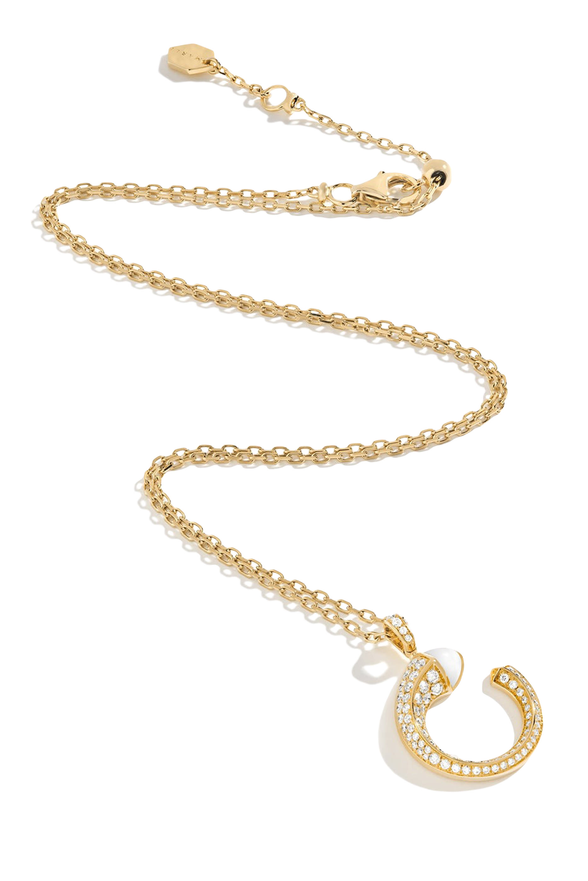 Cleo Venus Pendant, 18k Yellow Gold with White Agate & Diamonds