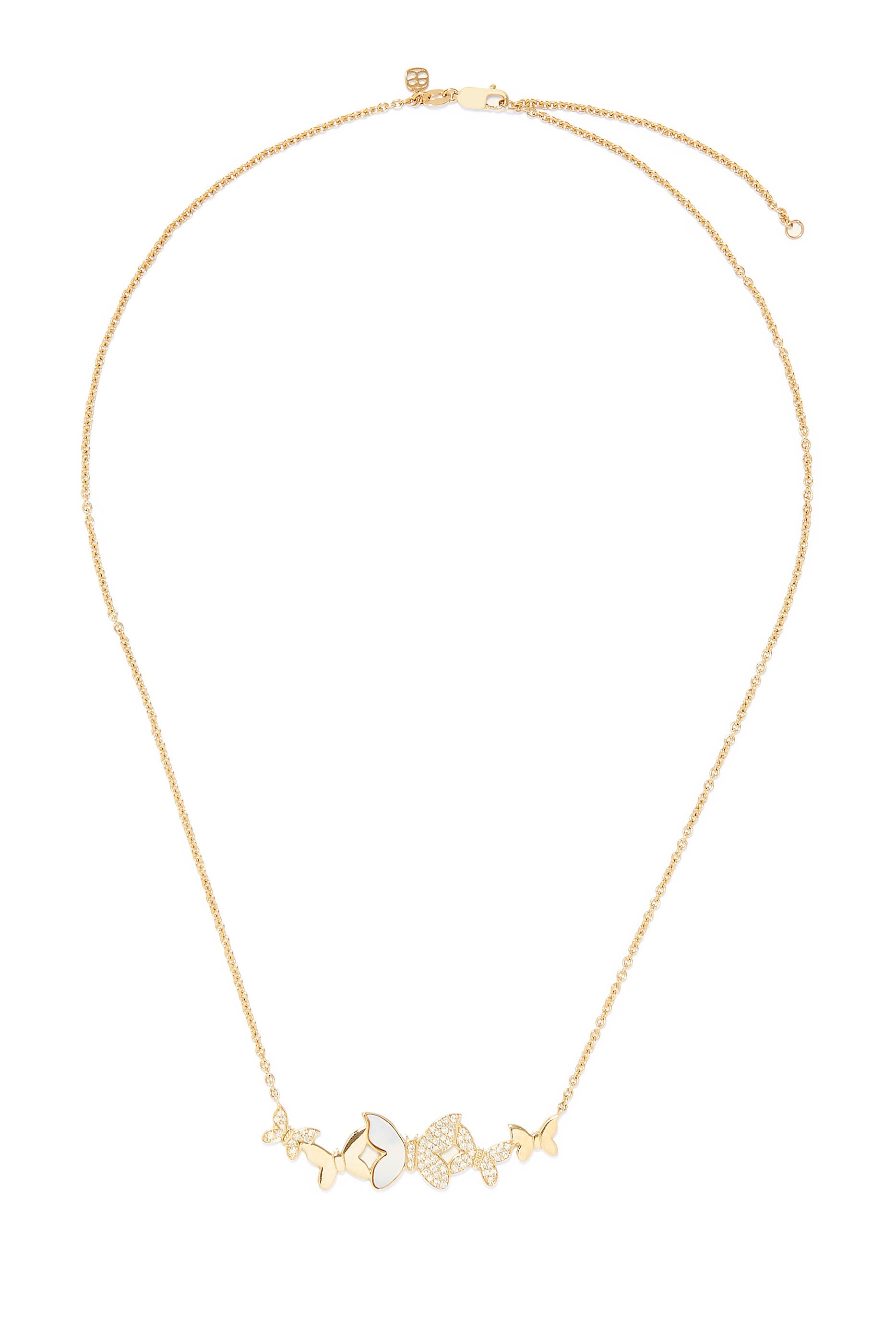 Butterfly Cluster Pendant Necklace, 14k Yellow Gold & Diamonds