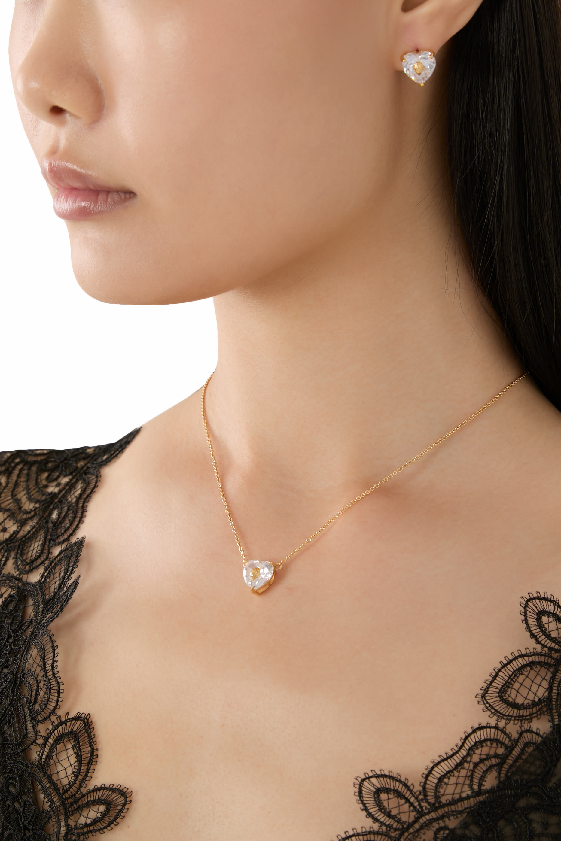 Crystal Heart Stud Earrings, Brass