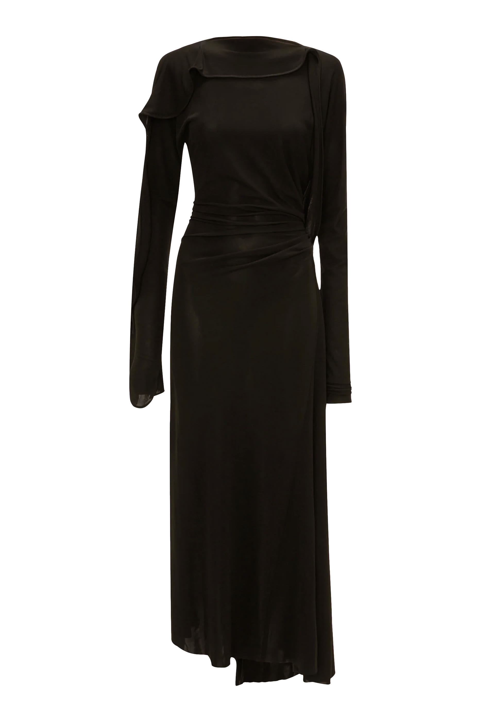  Long Sleeve Draped Jersey Gown 