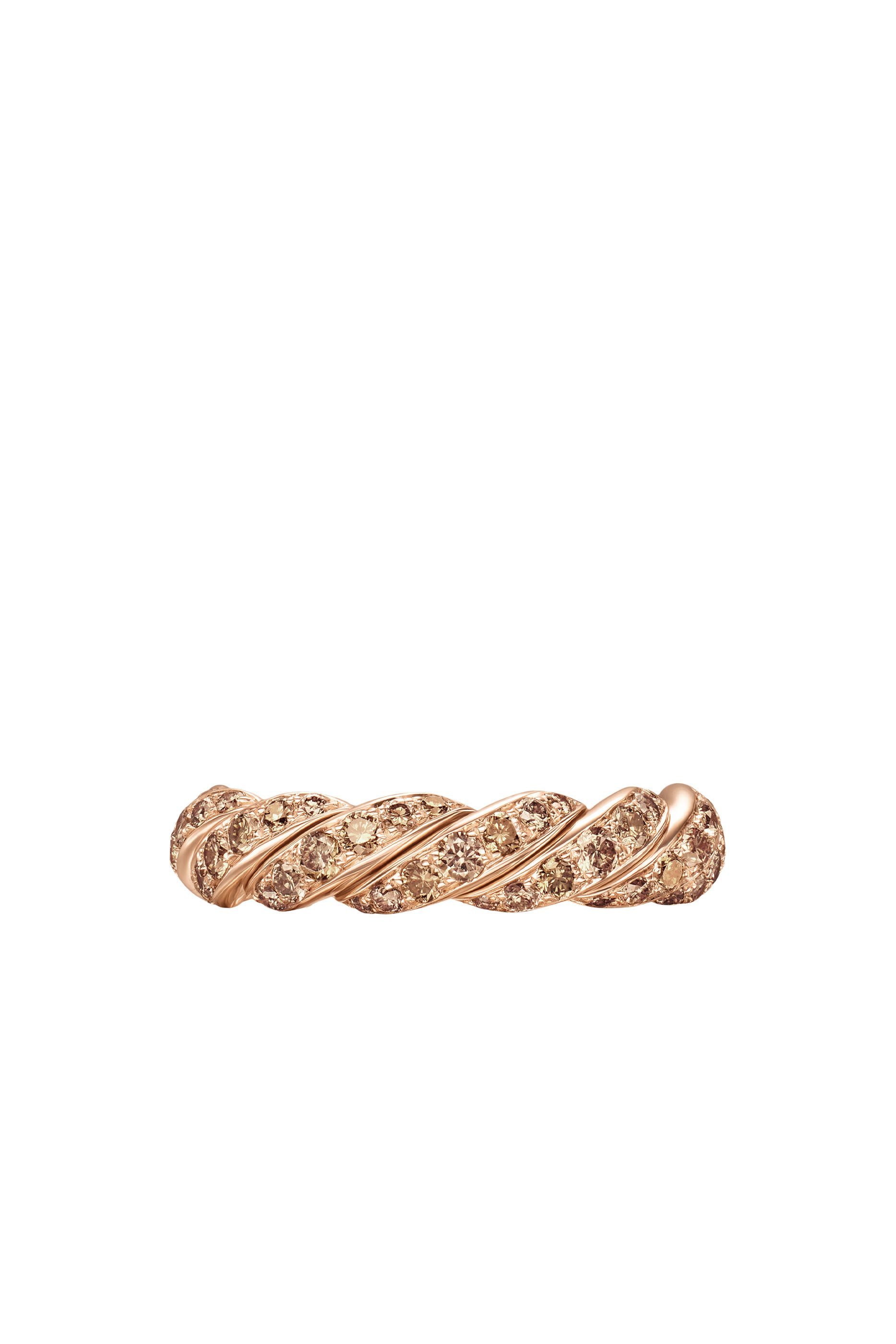Sculpted Cable Flex Band Ring, 18k Rose Gold & Cognac Diamonds