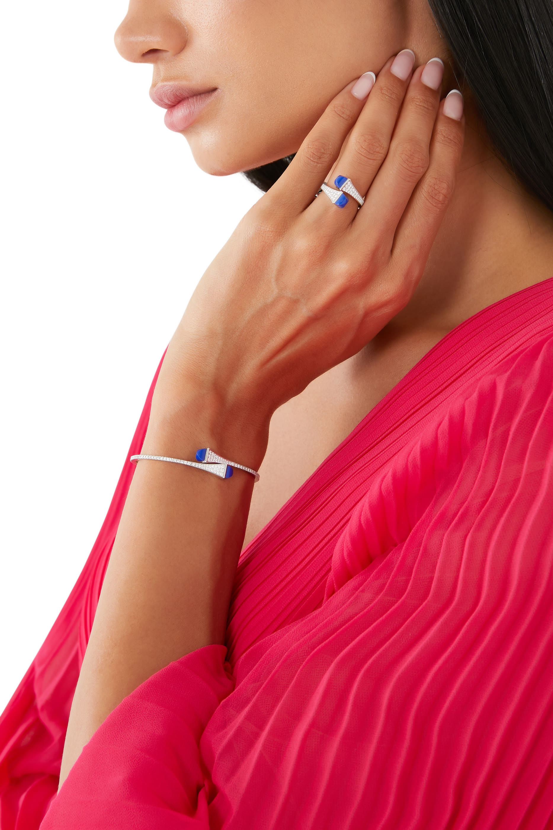 Cleo Midi Bangle, 18k White Gold with Lapis Lazuli & Diamonds