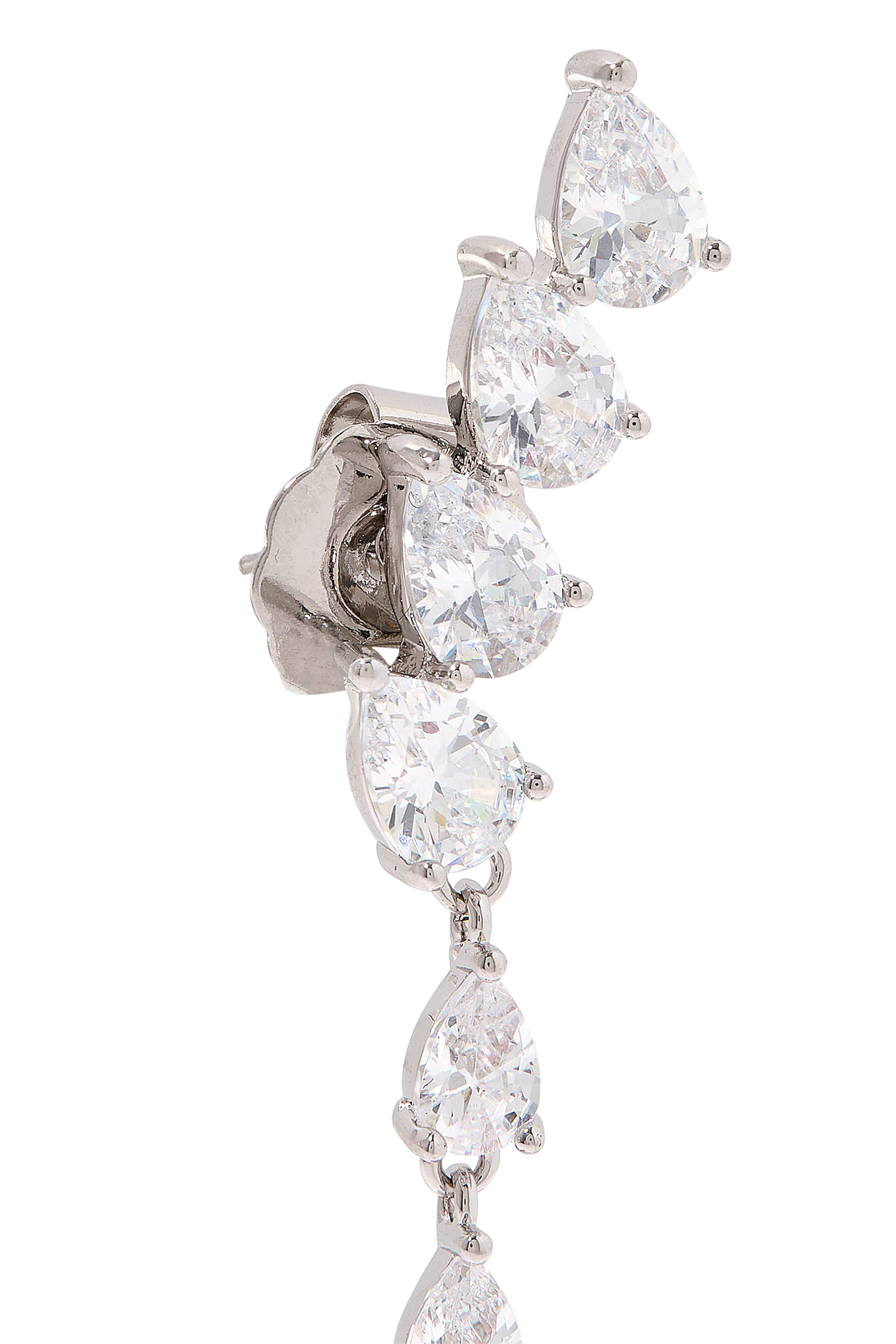 Linear Drop Earrings, Rhodium Plated Brass &  Cubic Zirconia