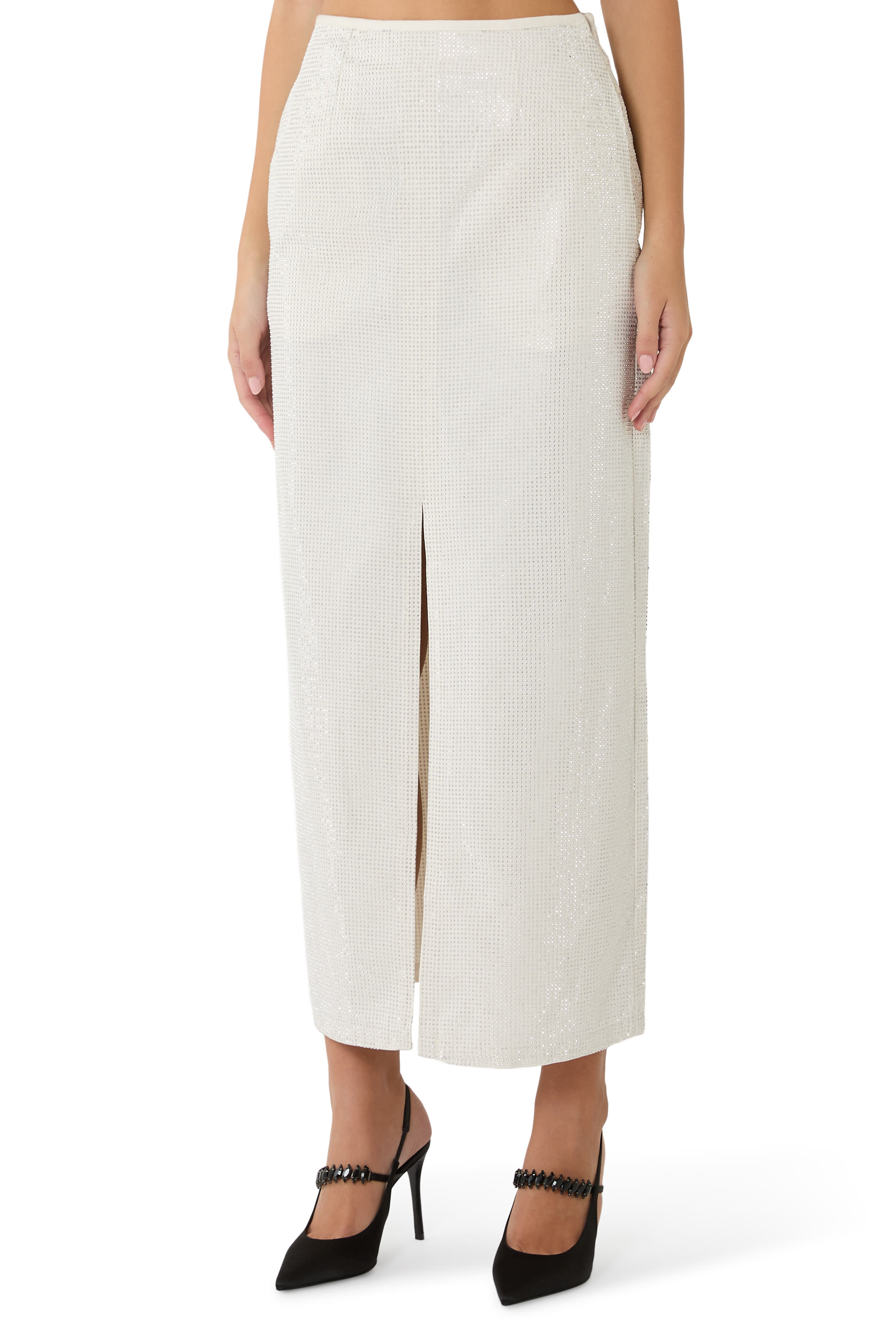 Long Drill Skirt with All-Over Micro Studs 