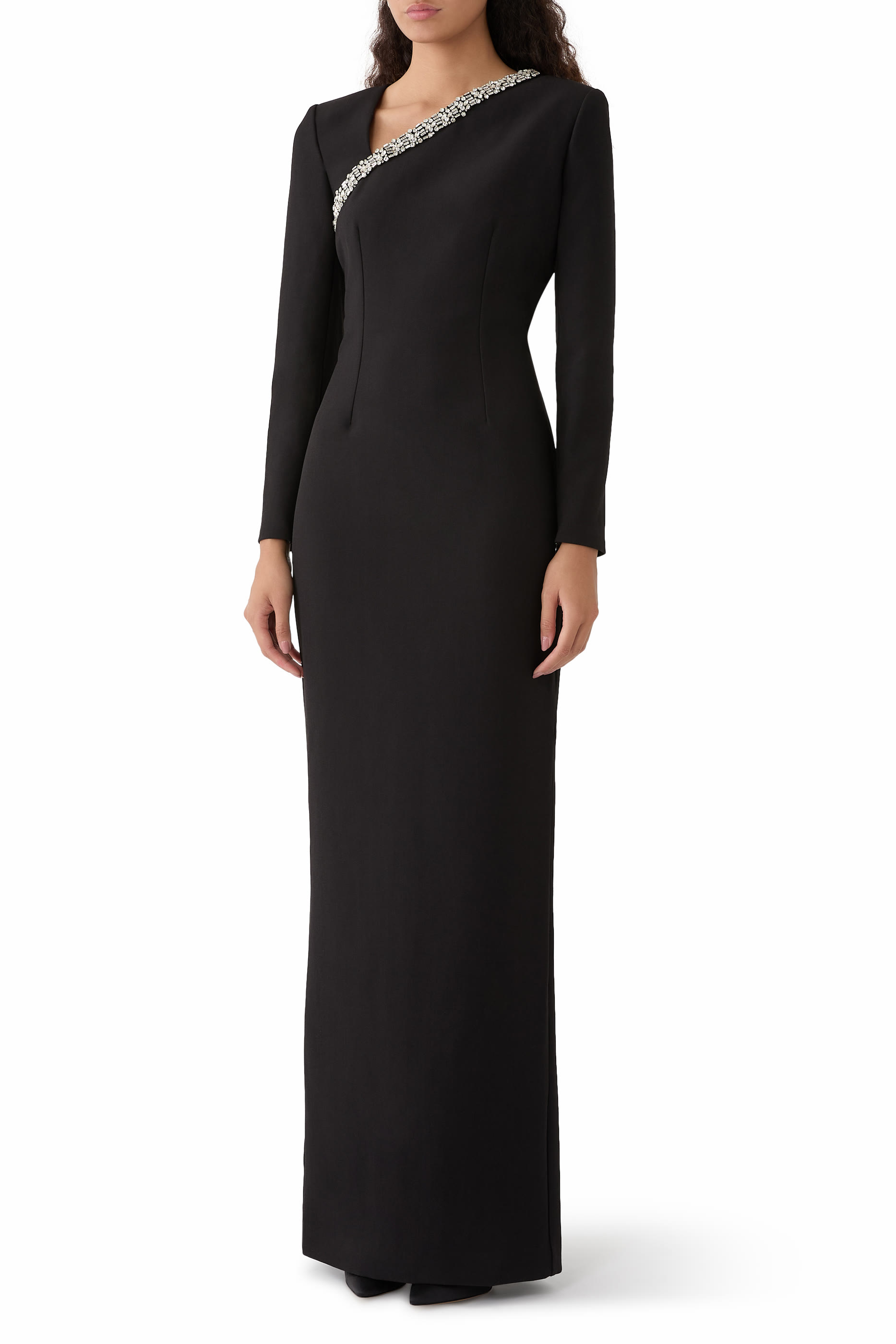 Embellished Asymmetric Crepe Gown