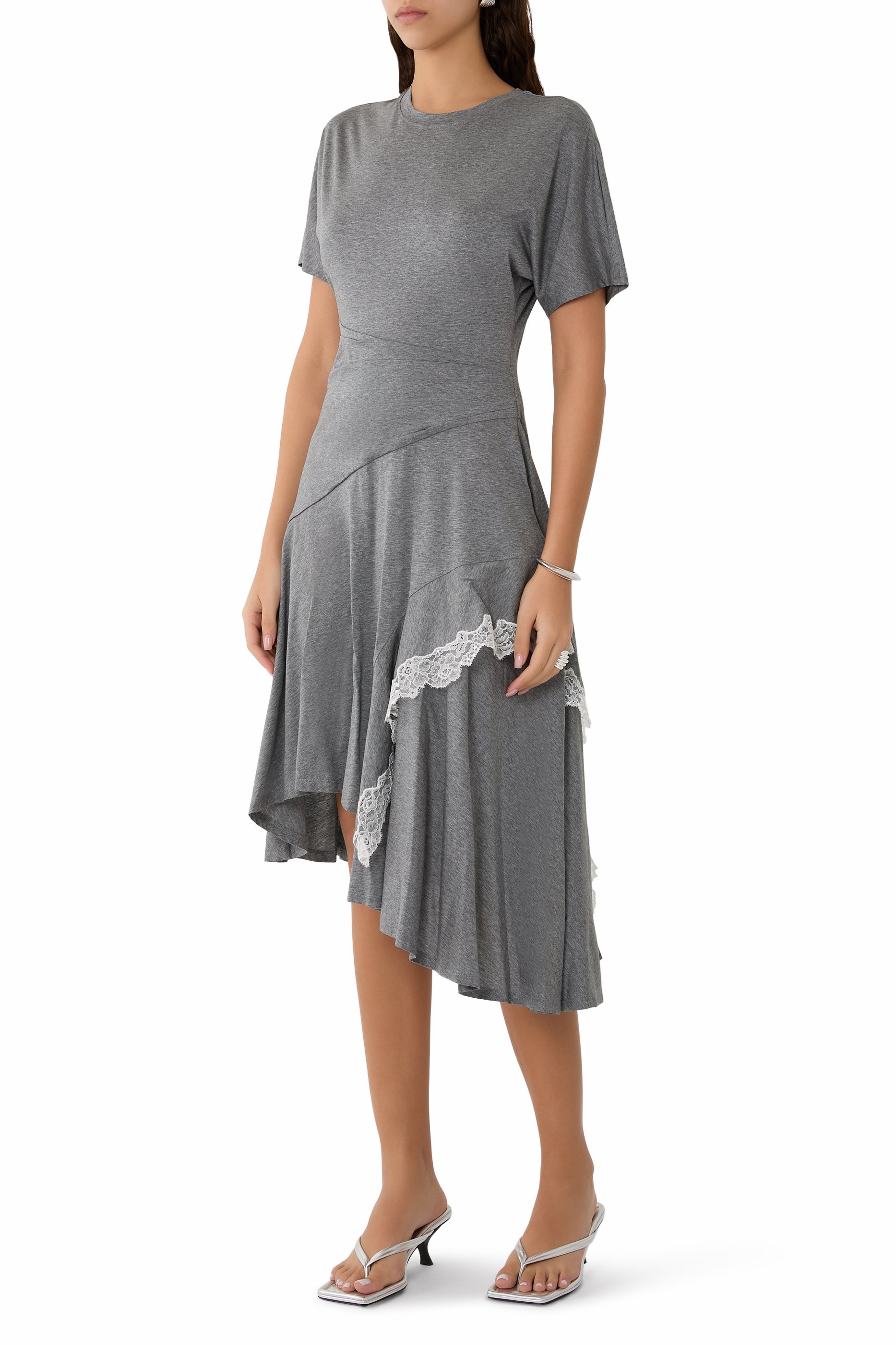 Lace Trim Short Sleeves Draped Dress