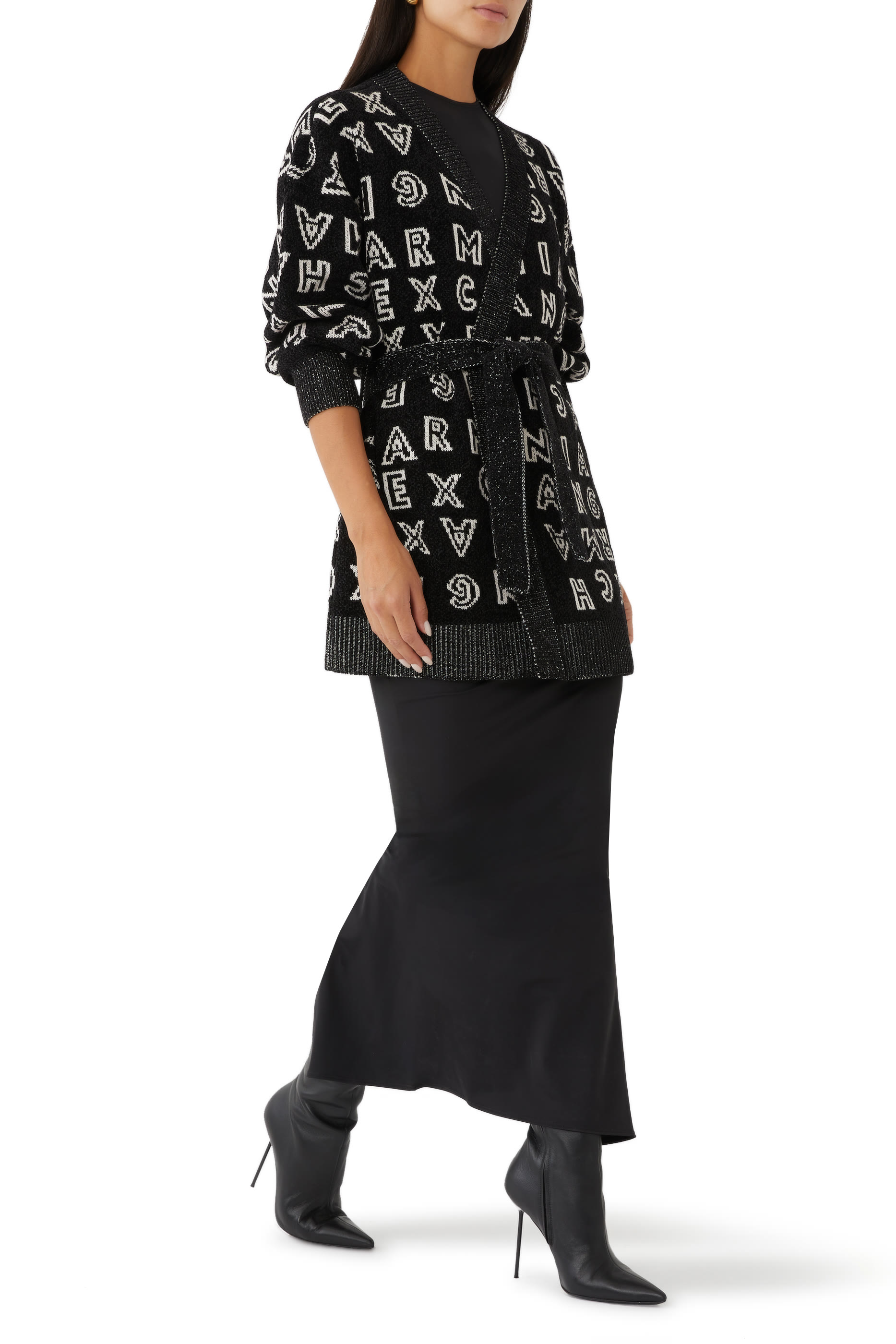 Maxi-Cardigan with Jacquard Knit Belt and ASV Logo
