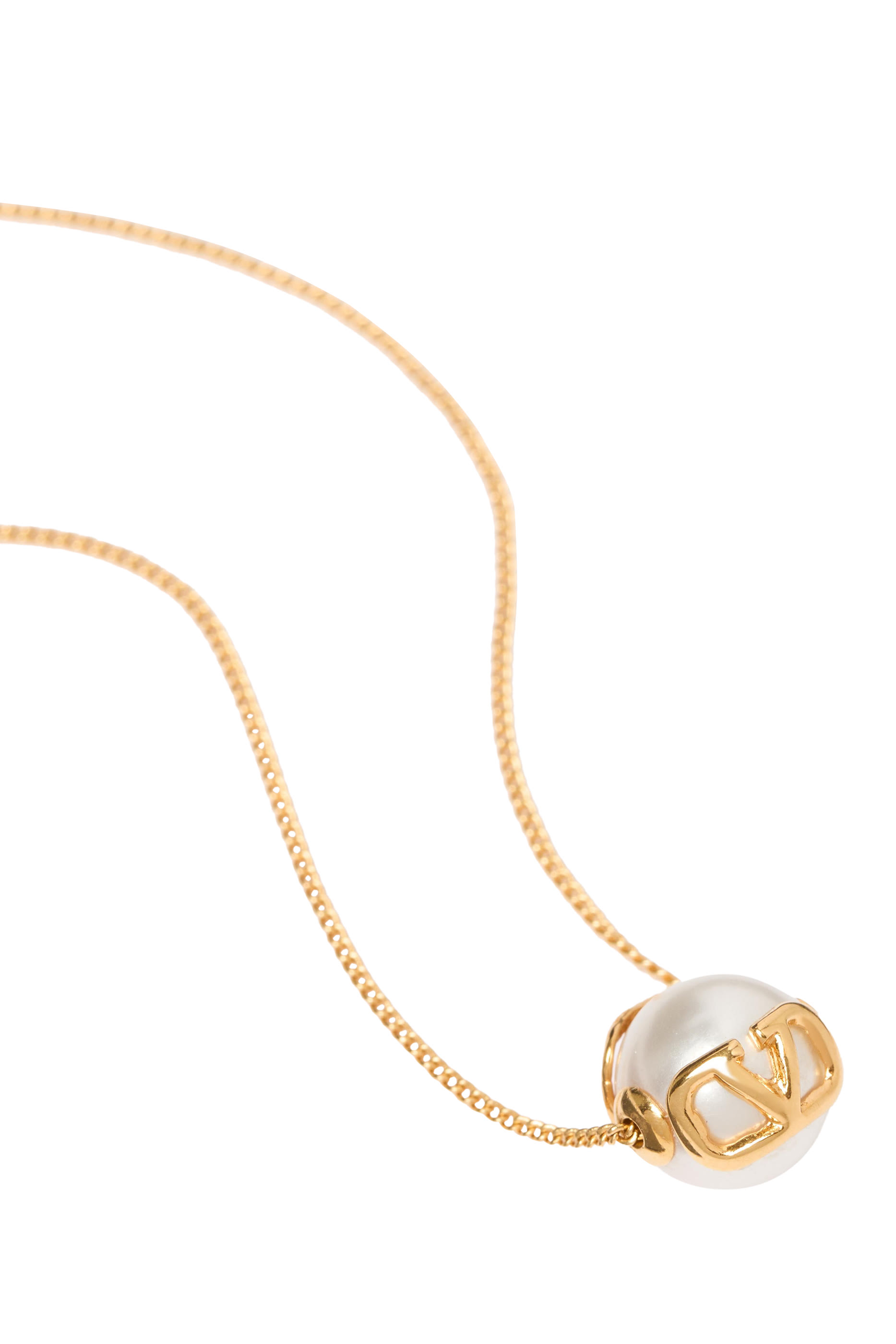 VLogo Signature Pearl Necklace, Brass & Pearl, Resin