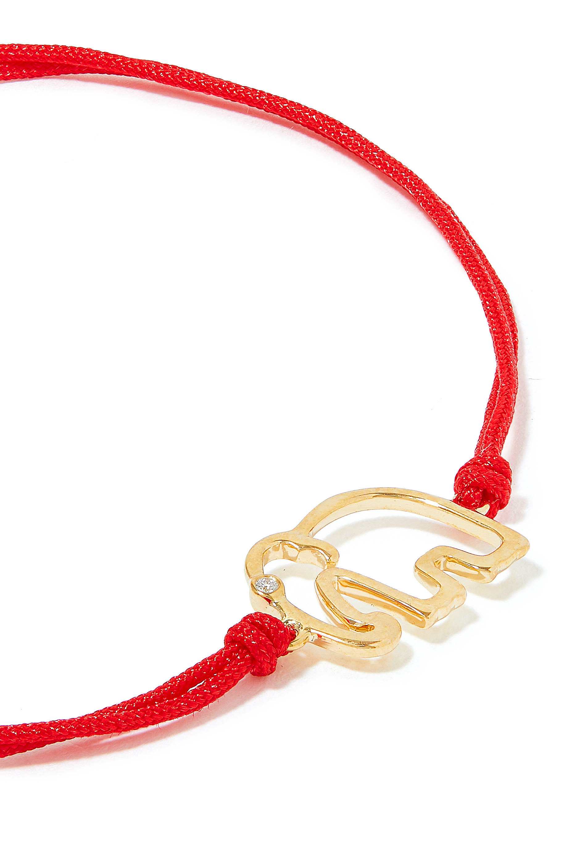 Elephant Thread Bracelet, 9k Yellow Gold with Diamond