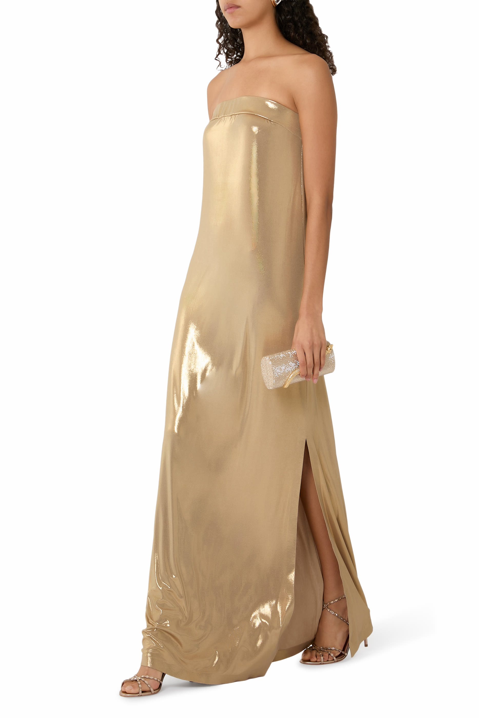 Strapless Tailored Side Slit Gown