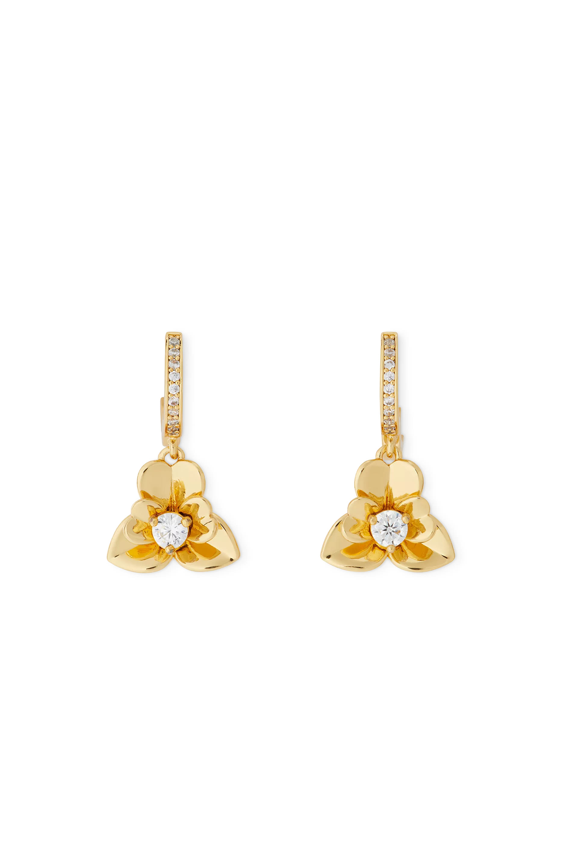 Precious Pansy Pav&eacute; Drop Huggies, Plated Metal & Cubic Zirconia, Surgical Steel Posts