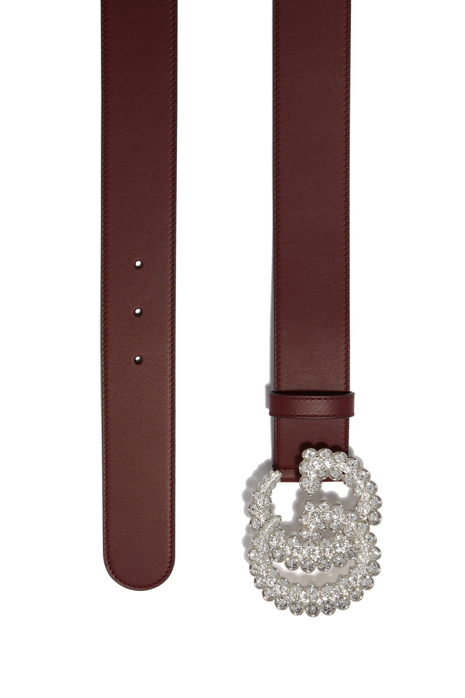 Leather Belt With Crystal Double G Buckle