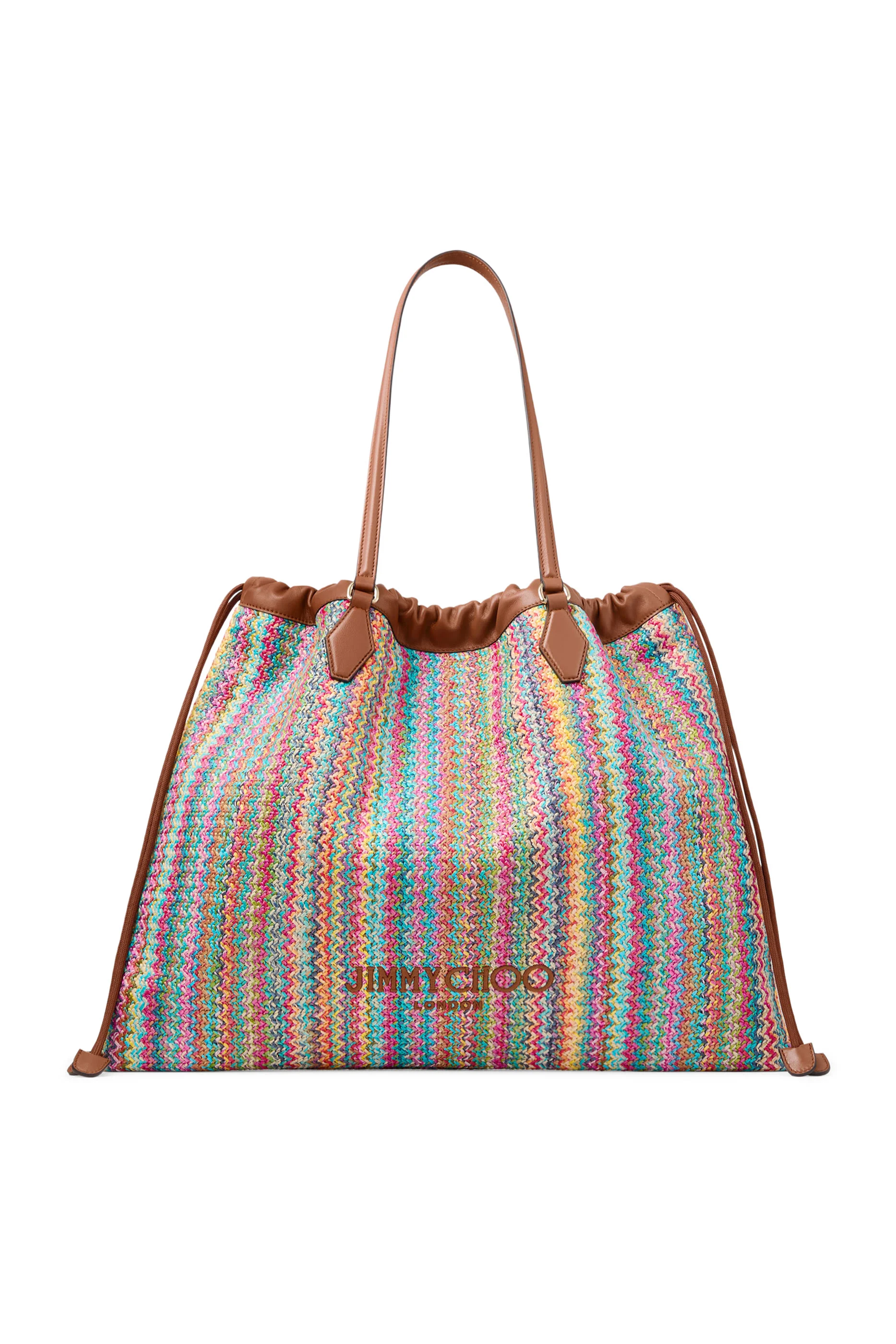 Chevron Raffia Drawstring Tote Bag