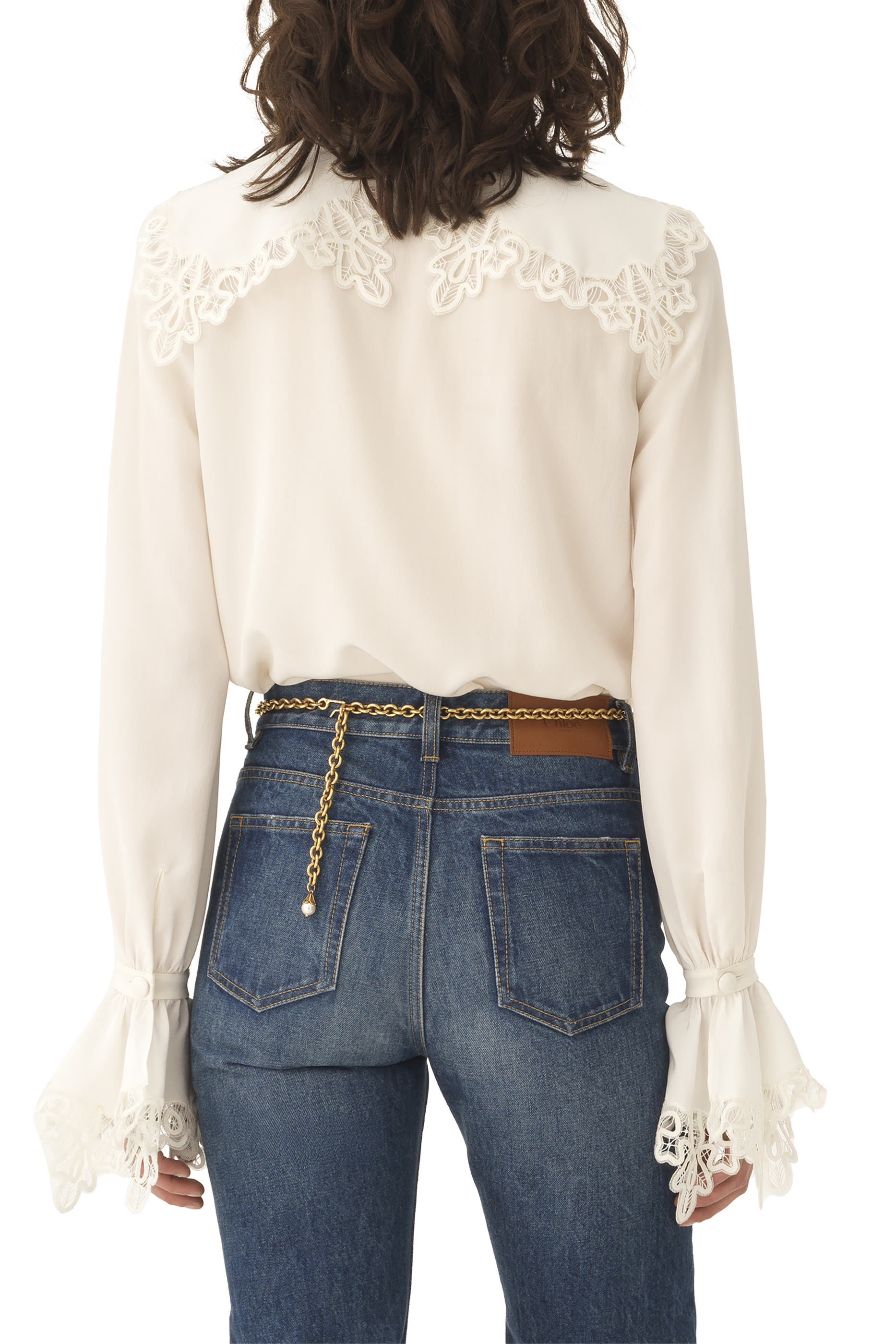  Fluid Blouse in Cr&ecirc;pe de Chine & Lace