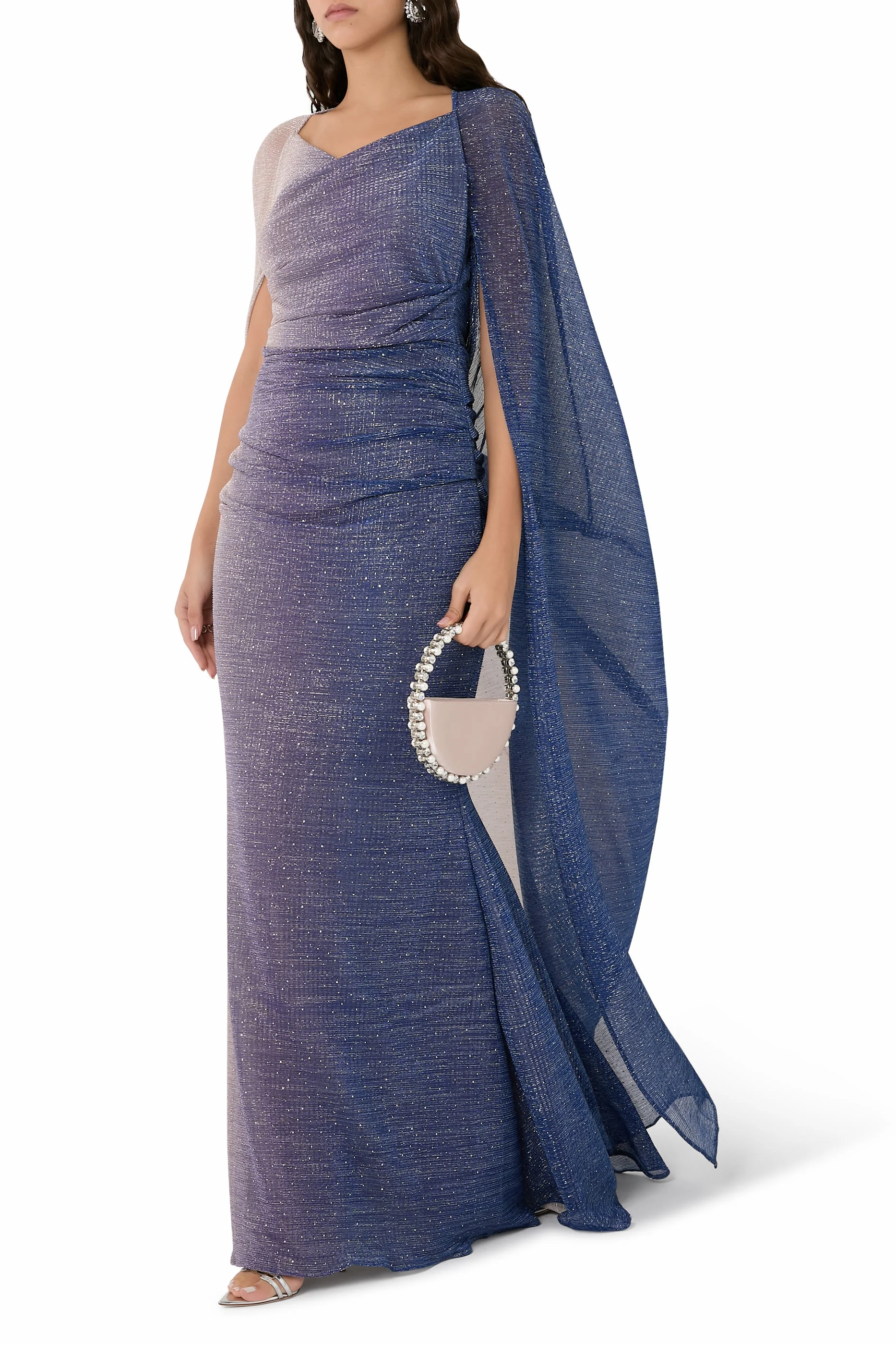 Cape Gown in Metallic Voile