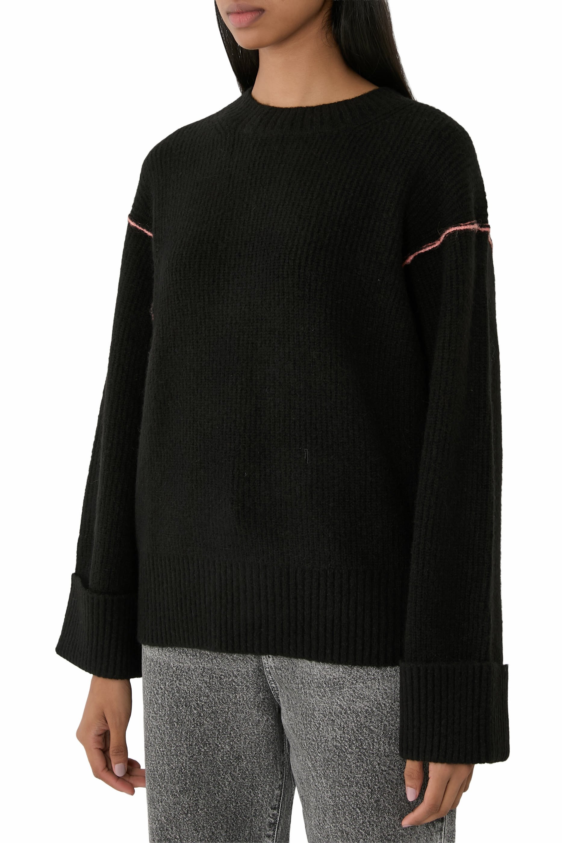 Crew Neck Folded Sleeves Pullover