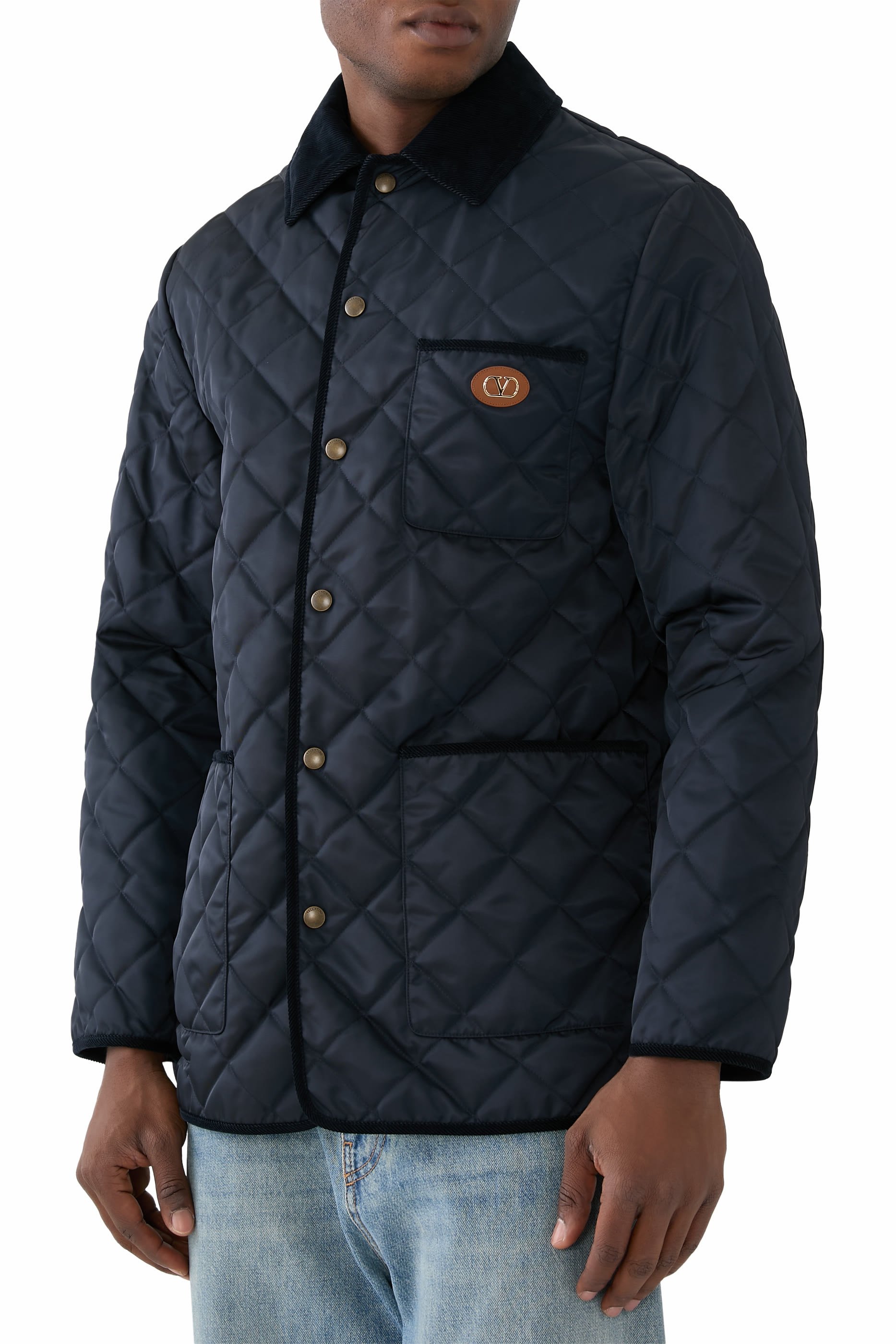 Quilted Nylon Shirt Jacket with VLogo Patch