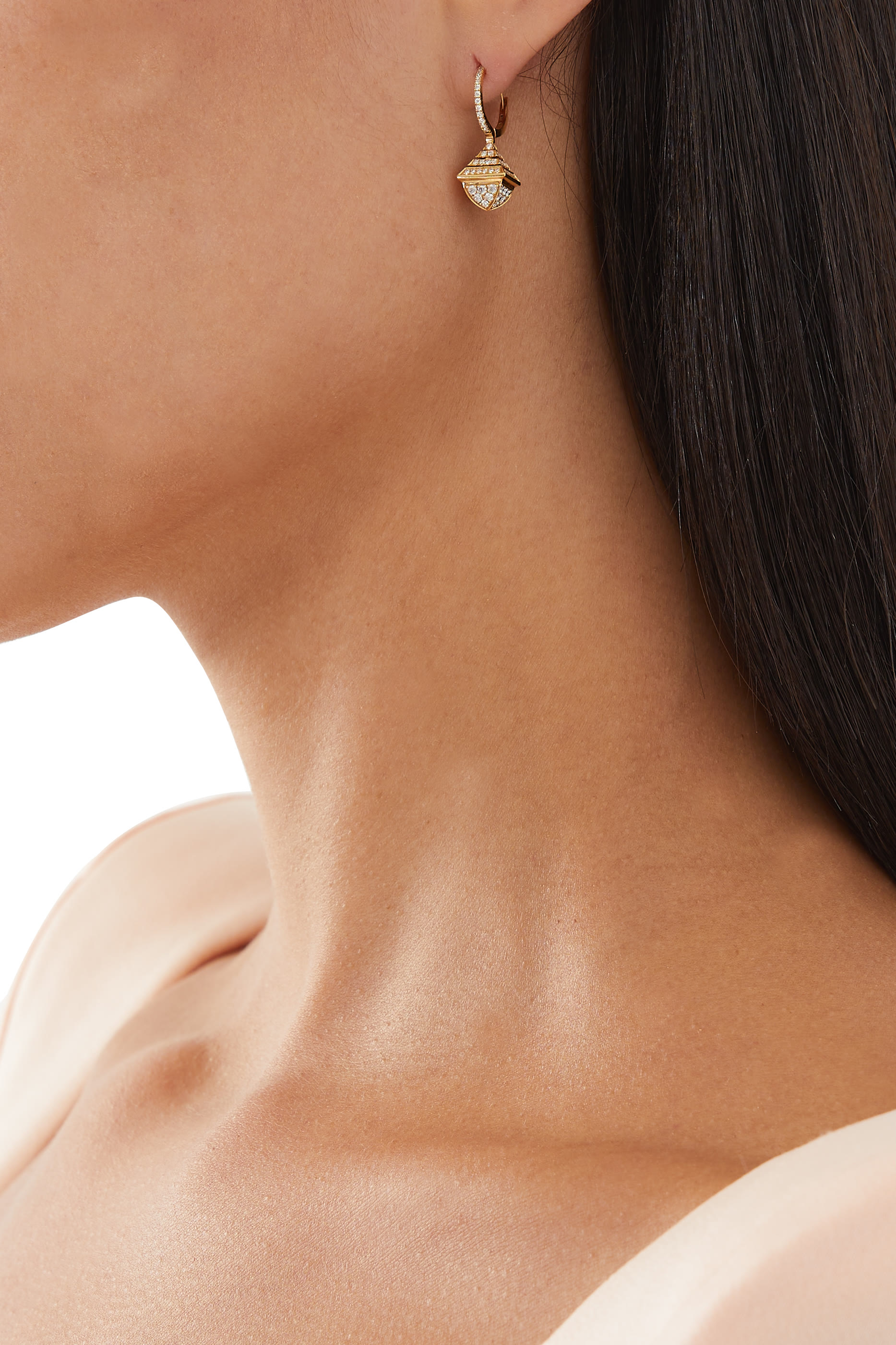 Cleo Mini Rev Earrings, 18k Yellow Gold with Full Diamonds