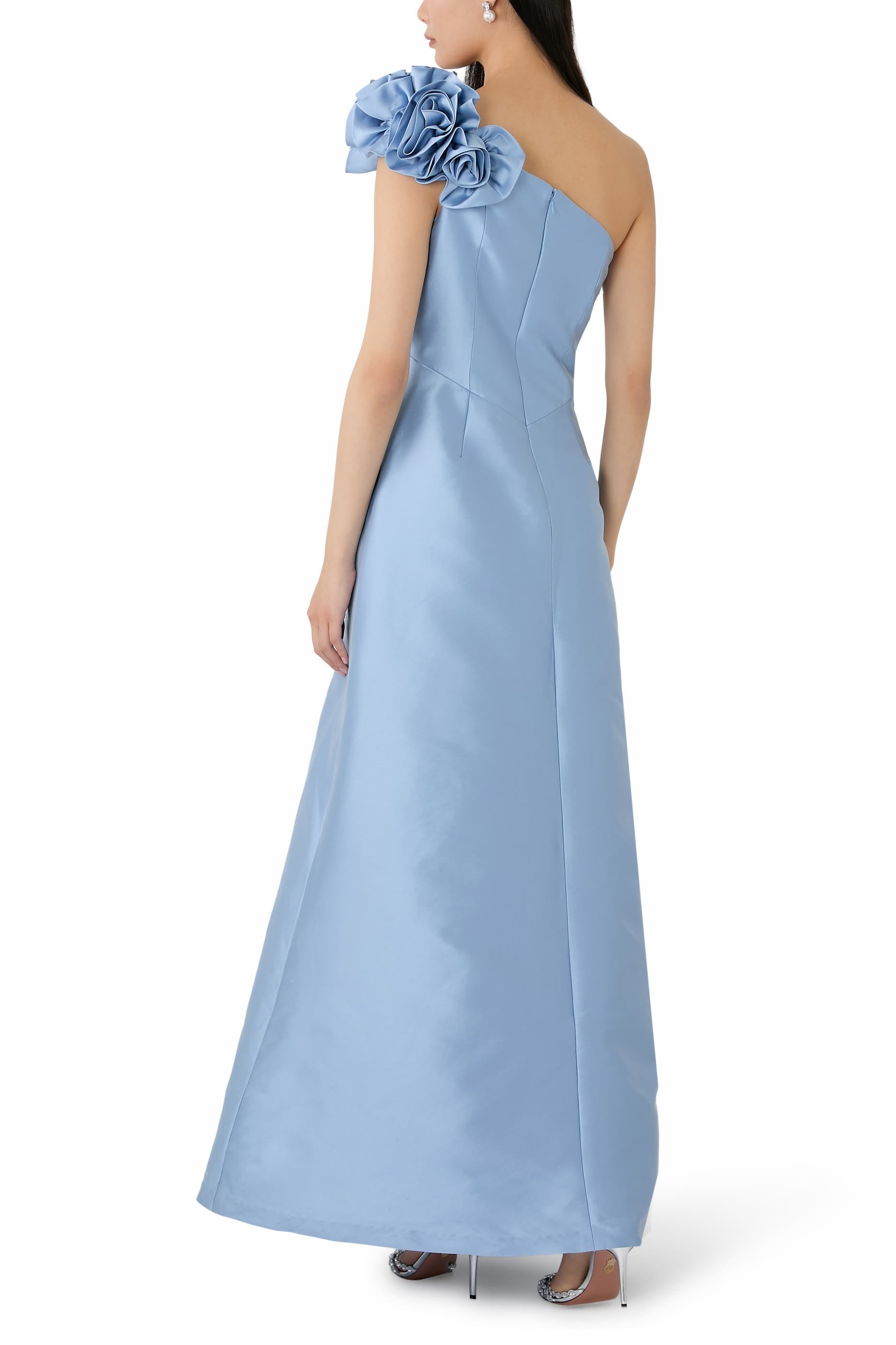  Mikado Flower One Shoulder Bead Appliqu&eacute; Gown