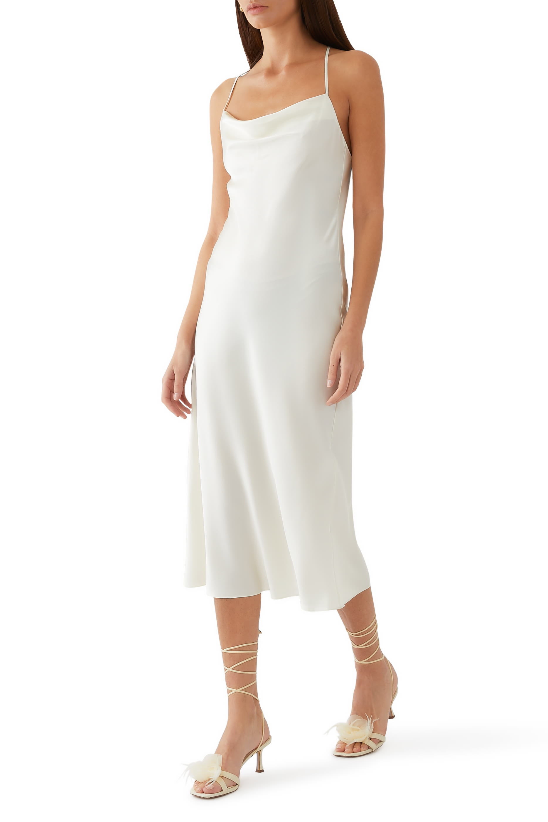 Flatter Cowl Neck Silk Satin Midi Dress