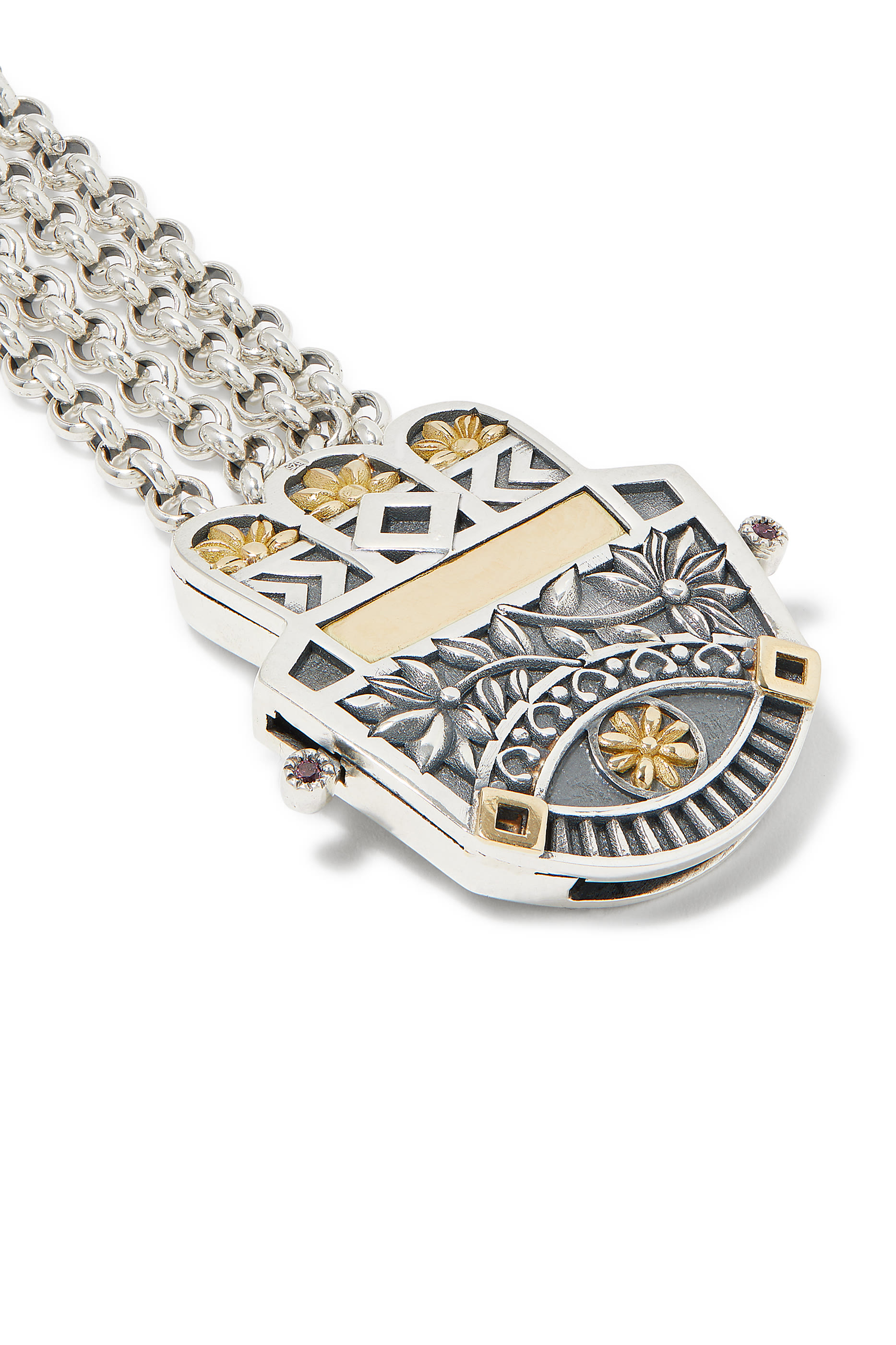 Rumuz Mamluk Kaf Multi-Chain Bracelet, 18k Yellow Gold, Sterling Silver & Rhodolite