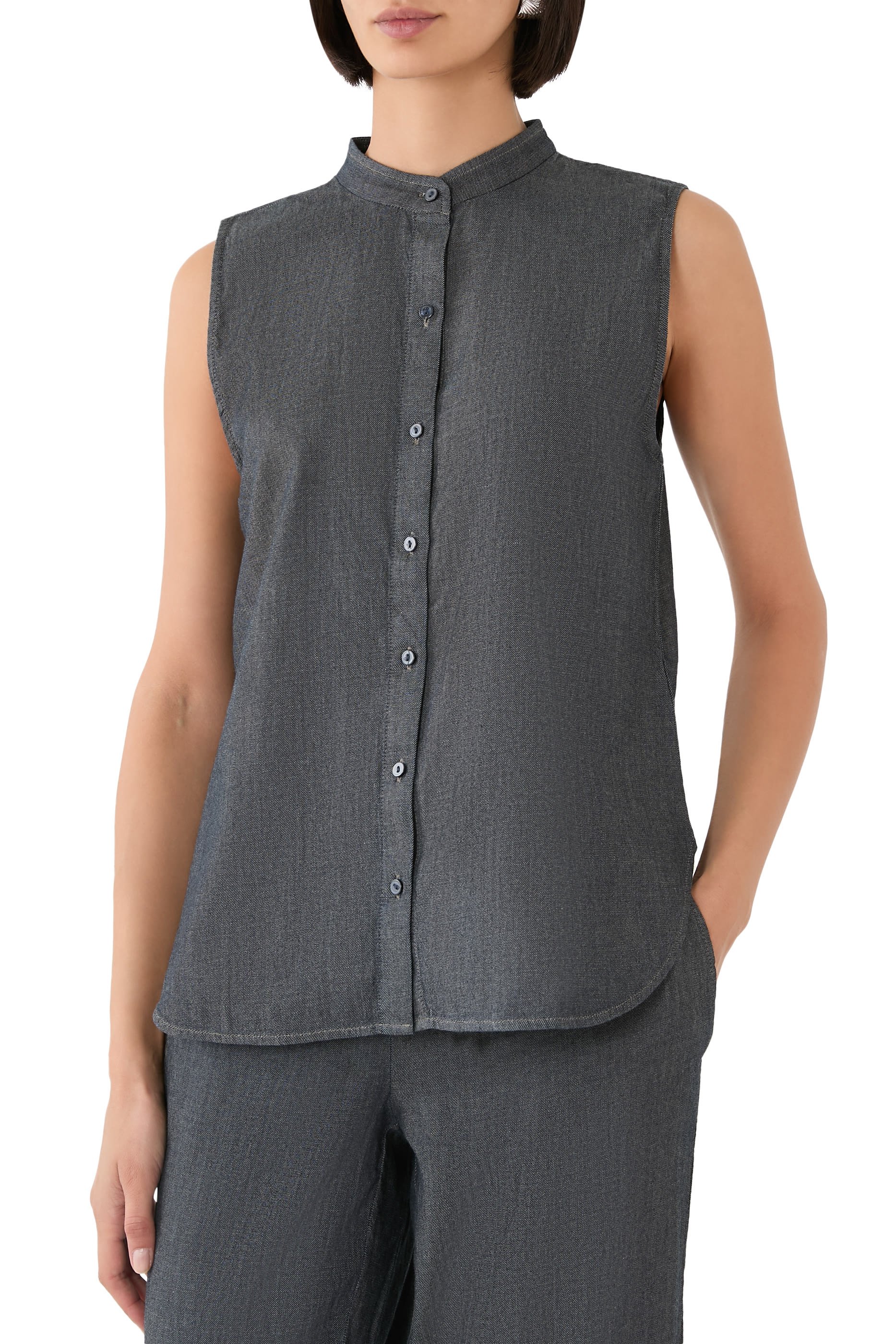 Airy Organic Cotton Twill Sleeveless Shirt