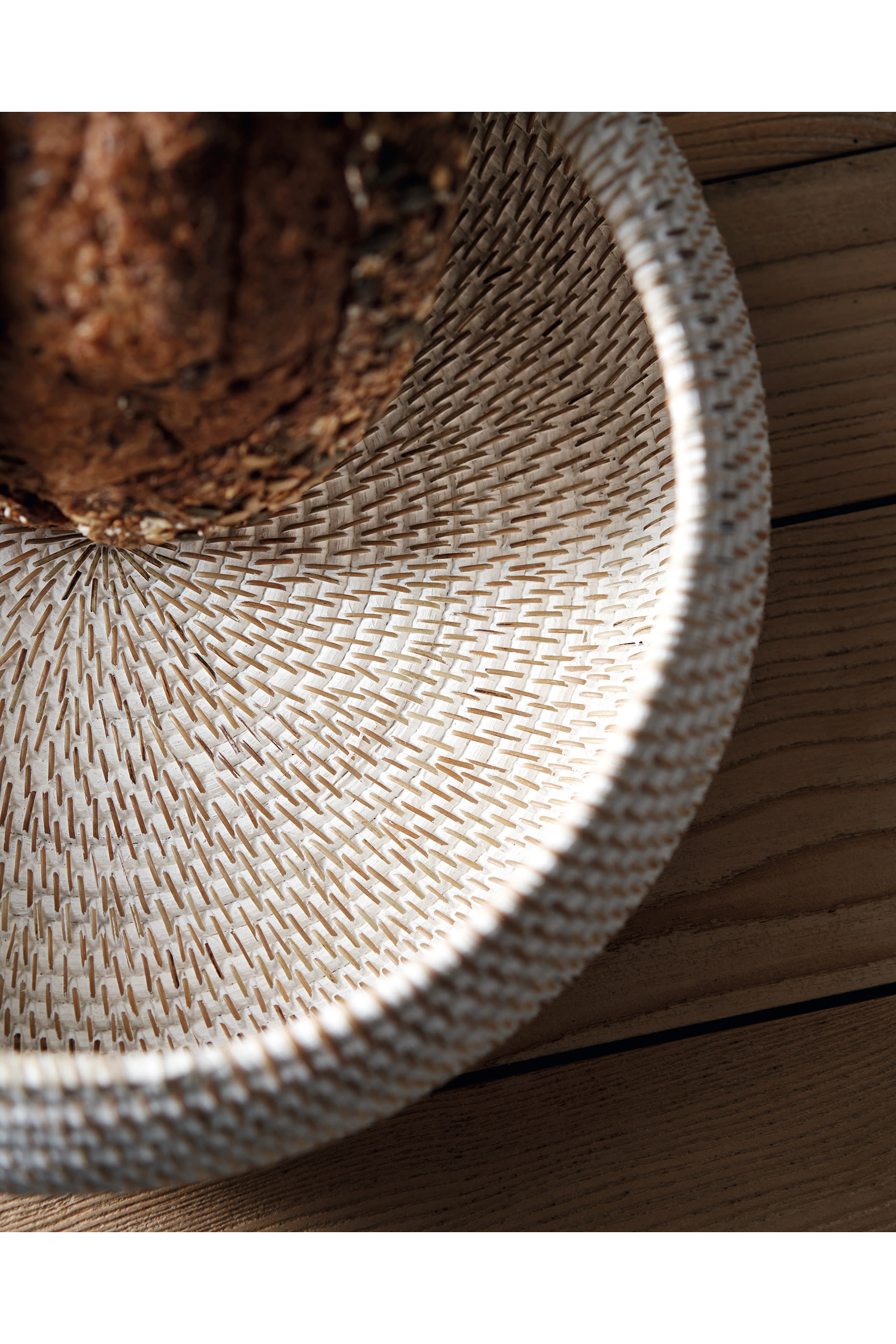 Whitewashed Rattan Serving Bowl