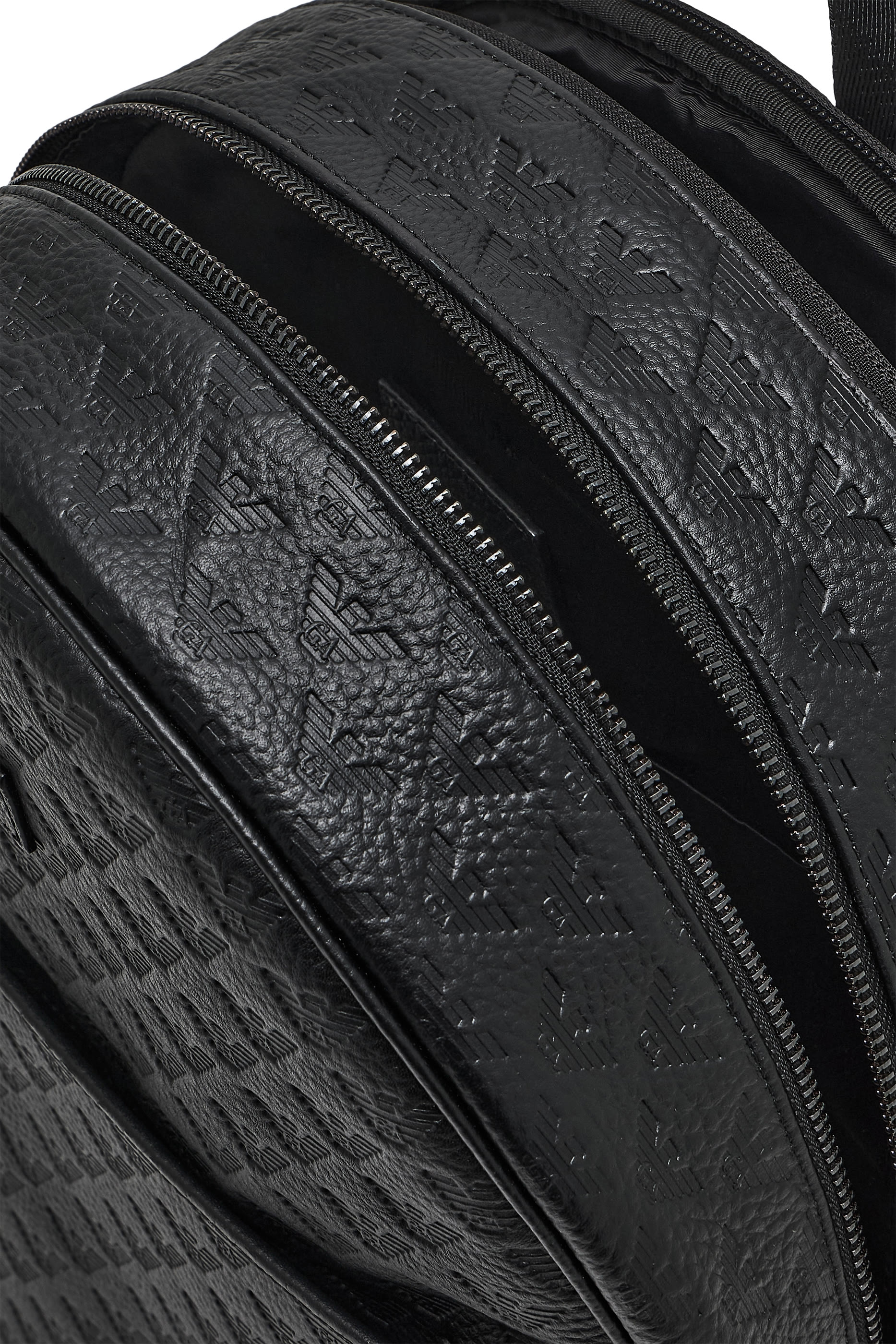 Leather Backpack with All-Over Embossed Eagle