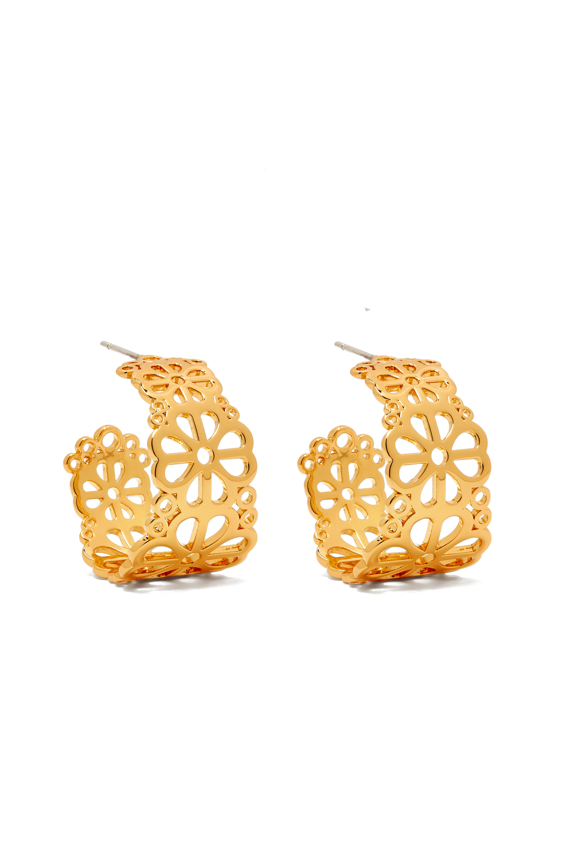 Spade Flower Lace Hoops, Plated Metal & Steel