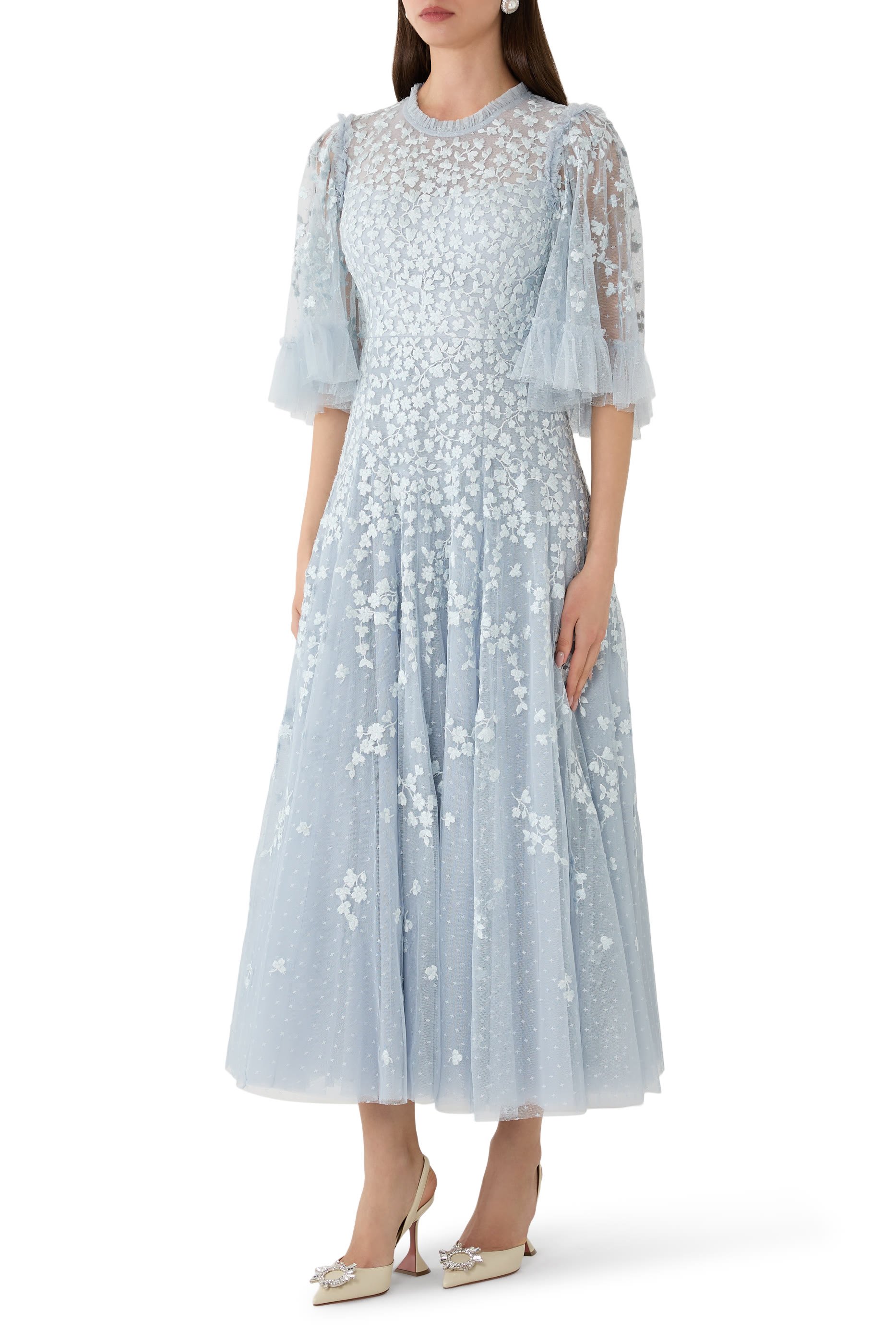 Scatter Blossom Round Neck Ankle Gown