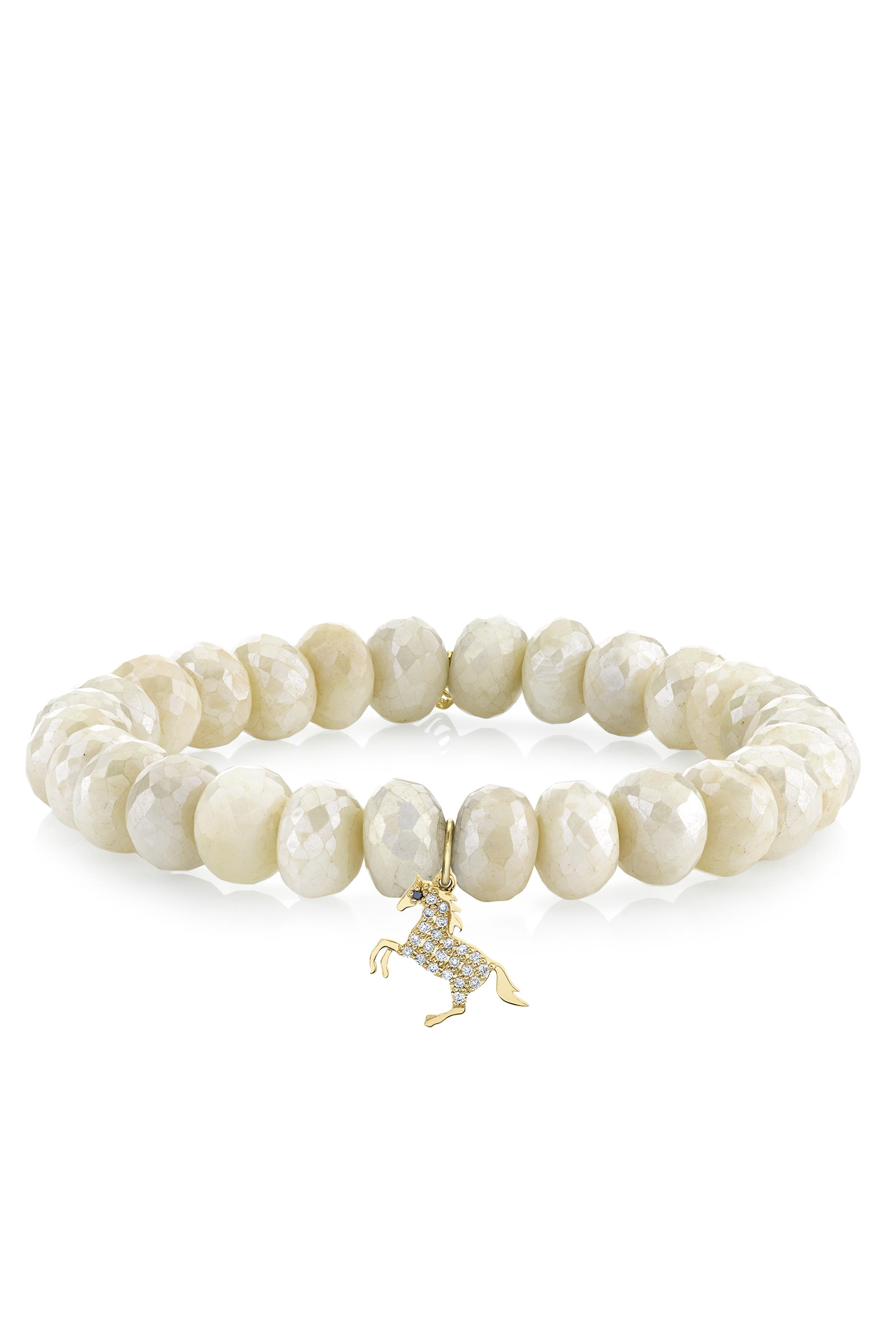 Horse Charm Bracelet, 14k Yellow Gold with Moonstone & Diamonds