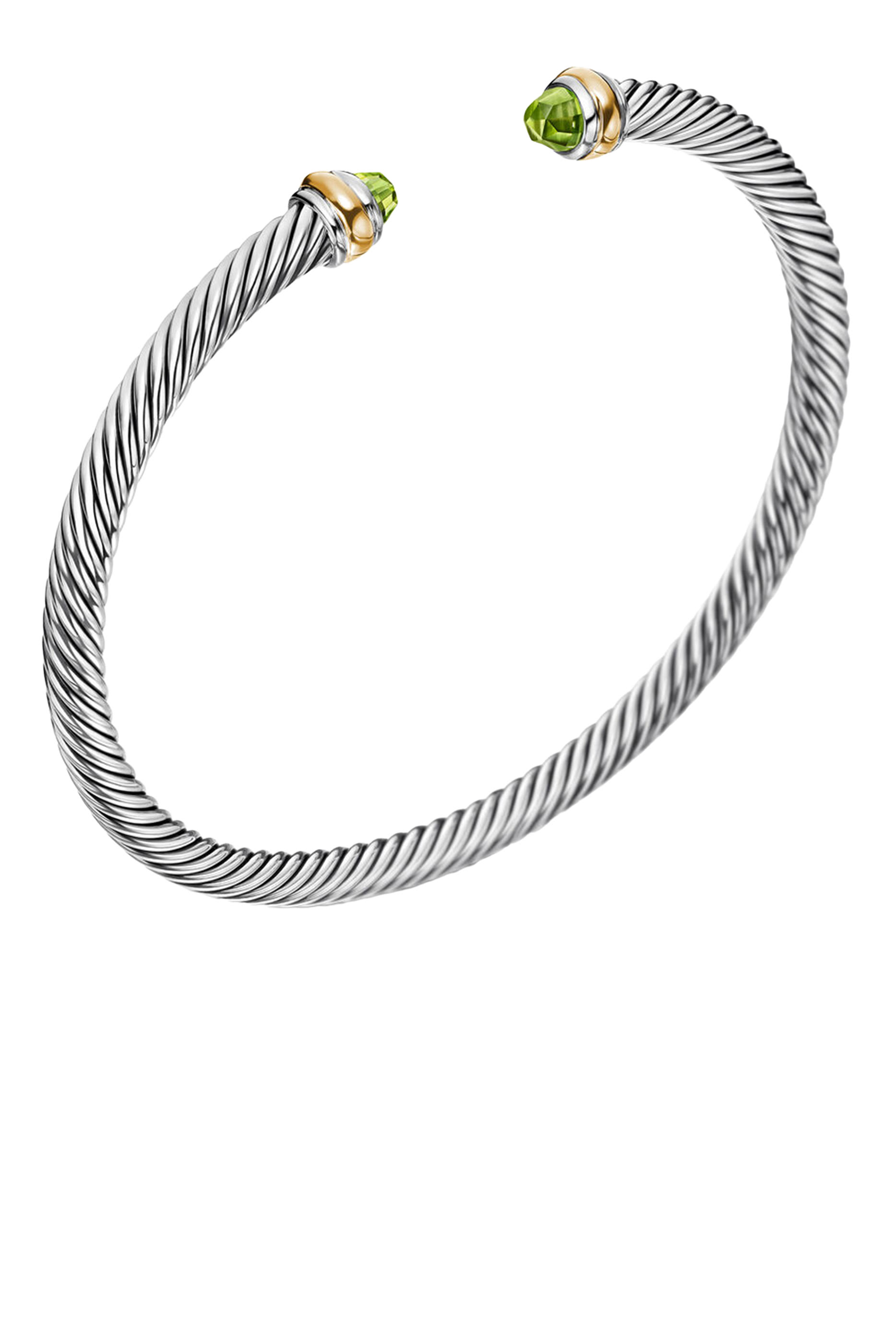 Classic Cable Bracelet, 18k Yellow Gold with Sterling Silver & Peridot