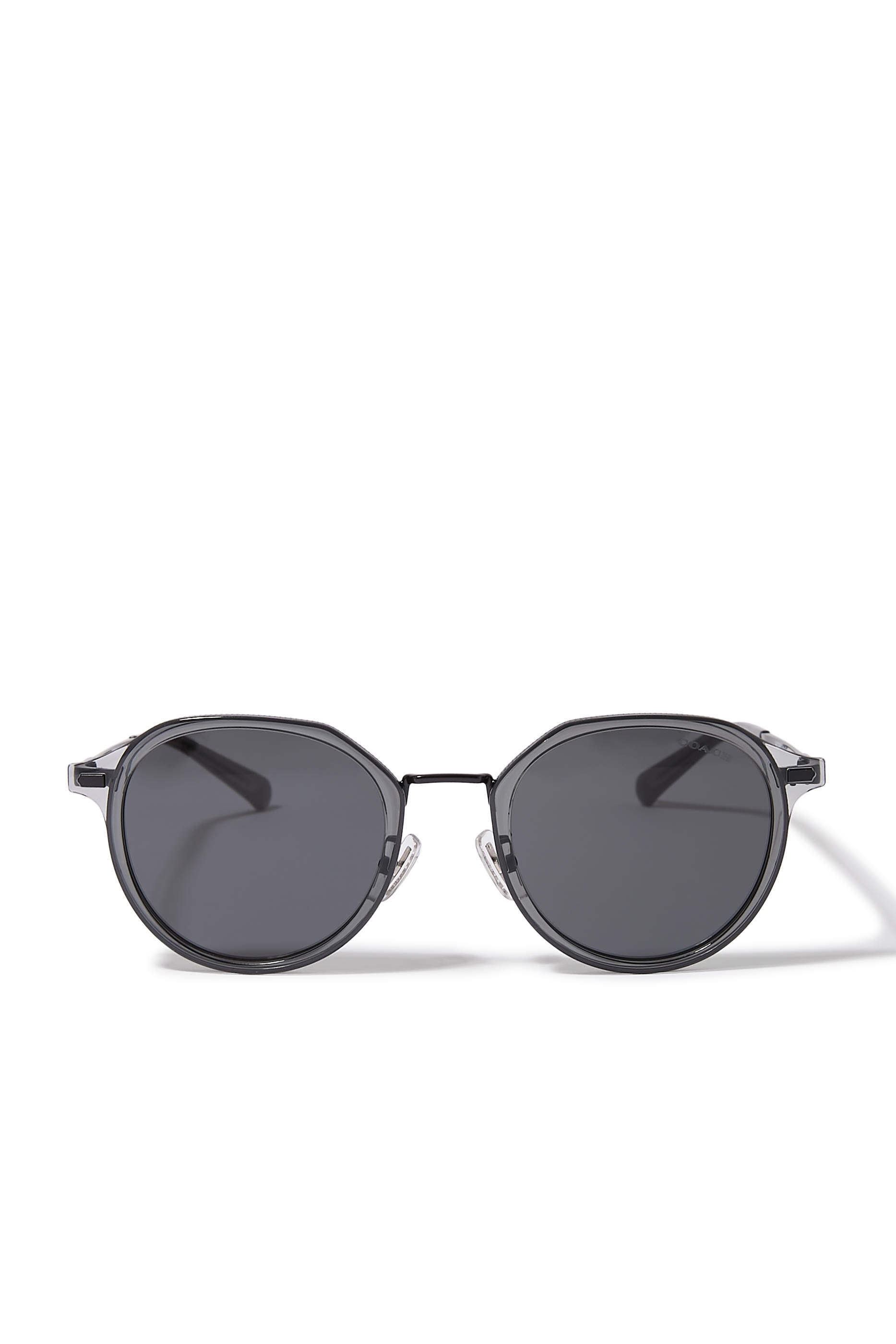 Round-Frame Metal Cross Hatch Temple Sunglasses