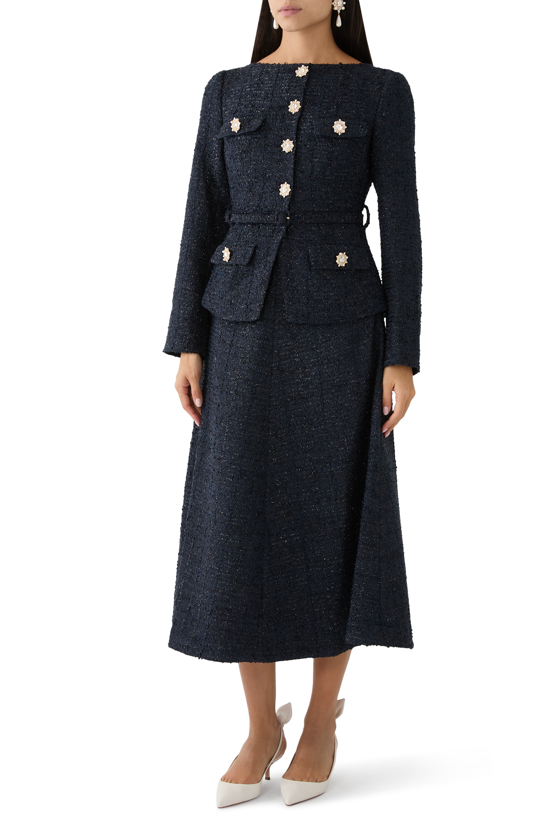 Metallic Boucle Midi Dress