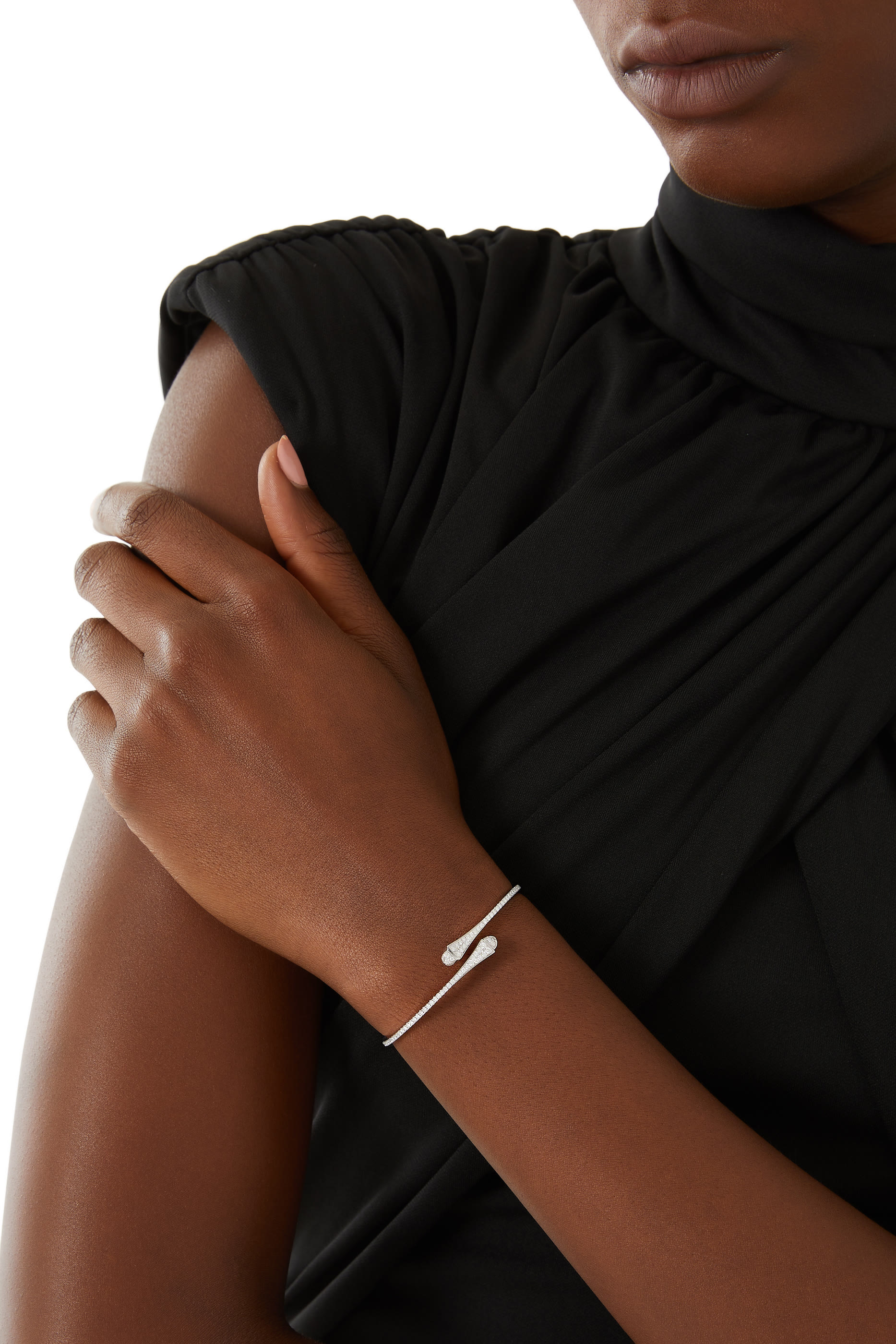 Cleo Slim Bangle, 18k White Gold with Full Diamonds