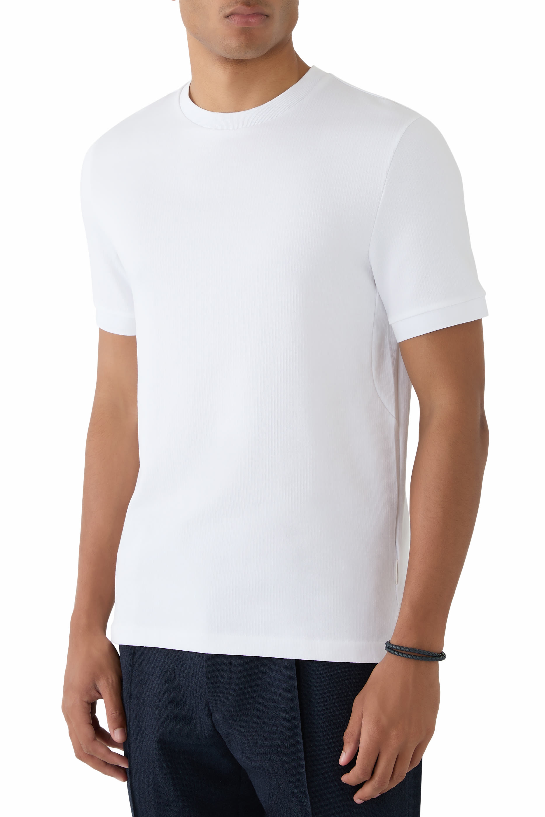 Regular-Fit T-Shirt in Cotton-Blend Seersucker Fabric