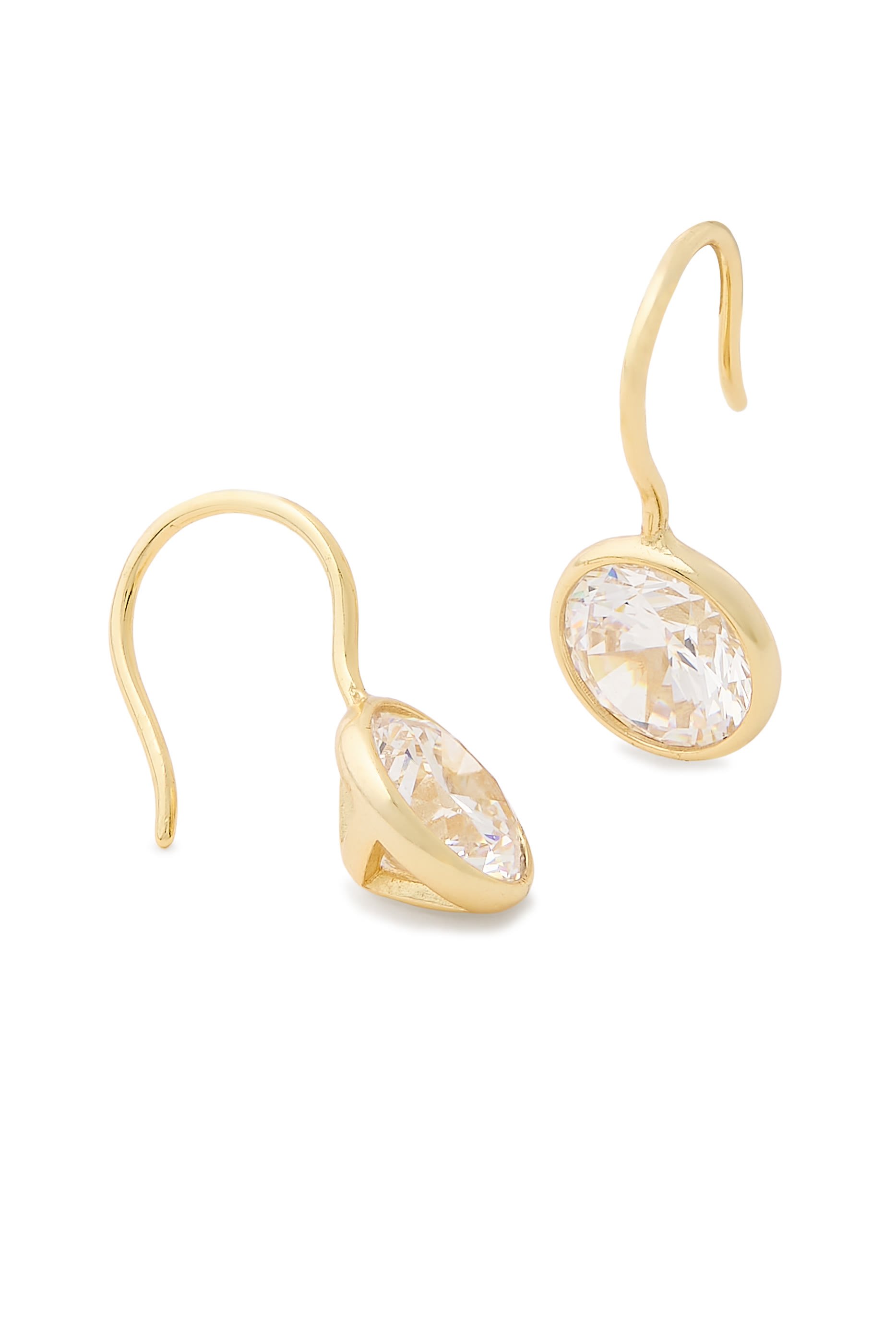  Bezel French Hook Earrings, 14k Vermeil on Sterling Silver & Cubic Zirconia
