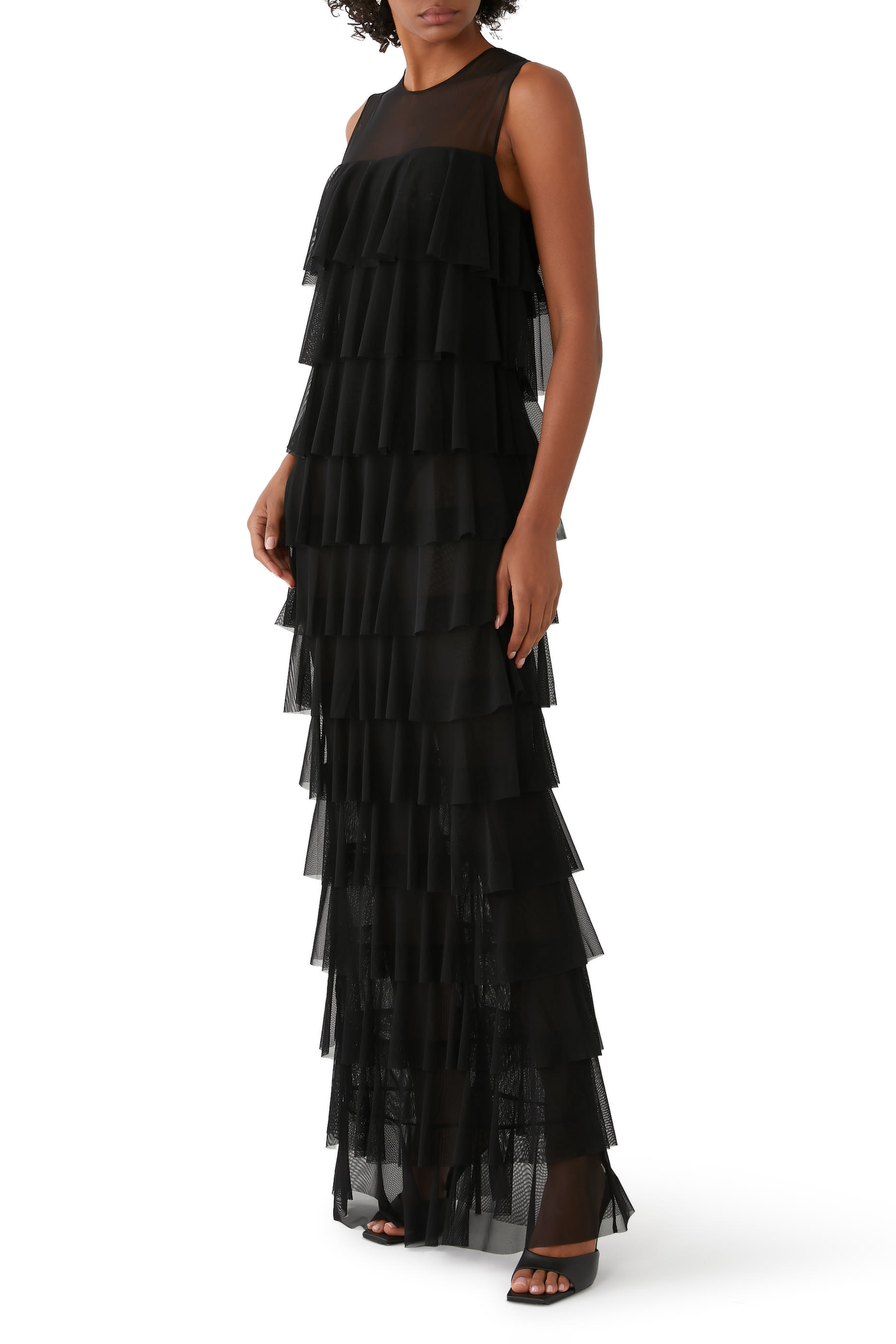 Sleeveless Tiered Ruffle Gown