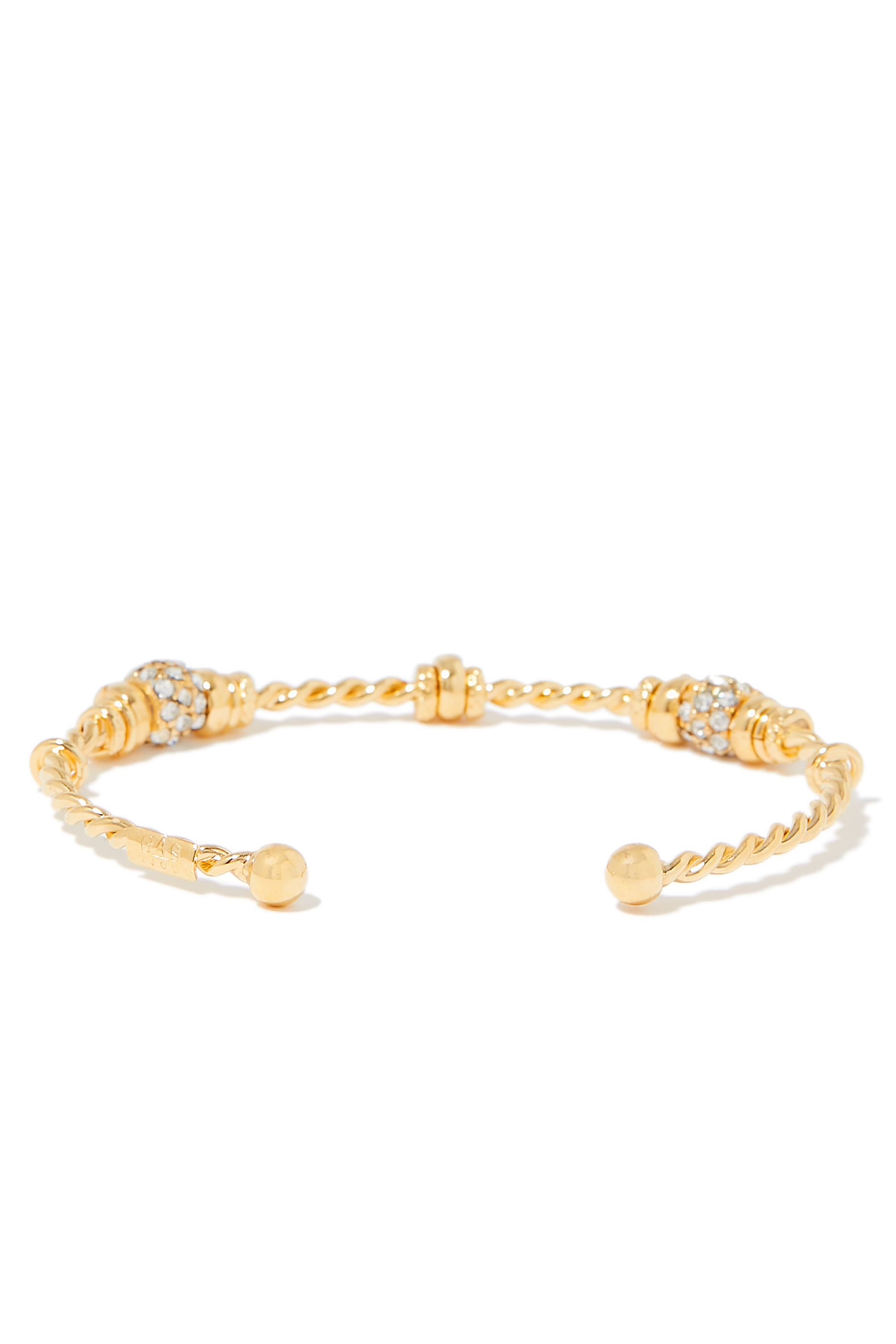 Jonc Torsade Bracelet, Gold-Plated Metal & Crystals