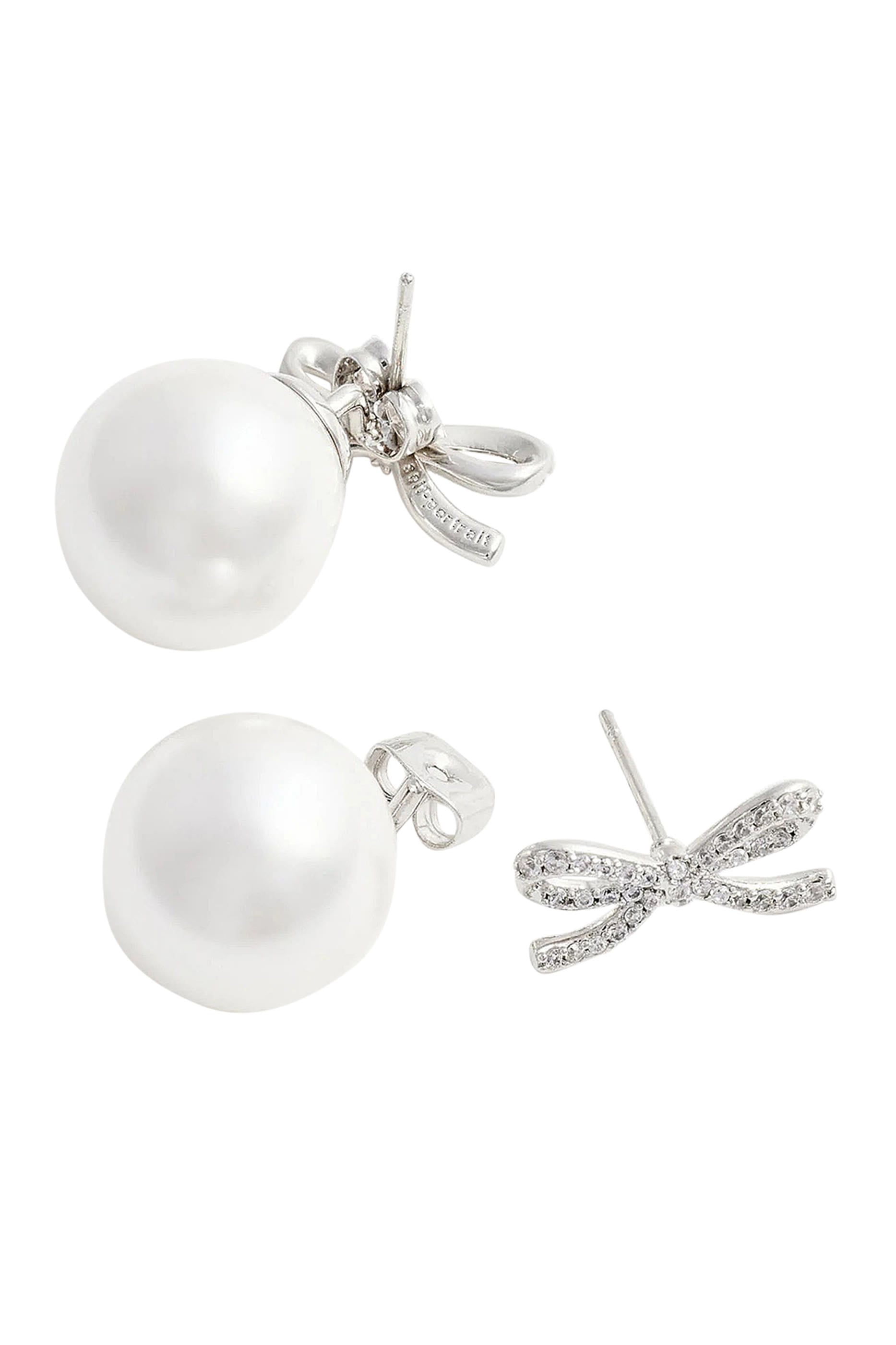 Crystal Bow Pearl Back Earrings