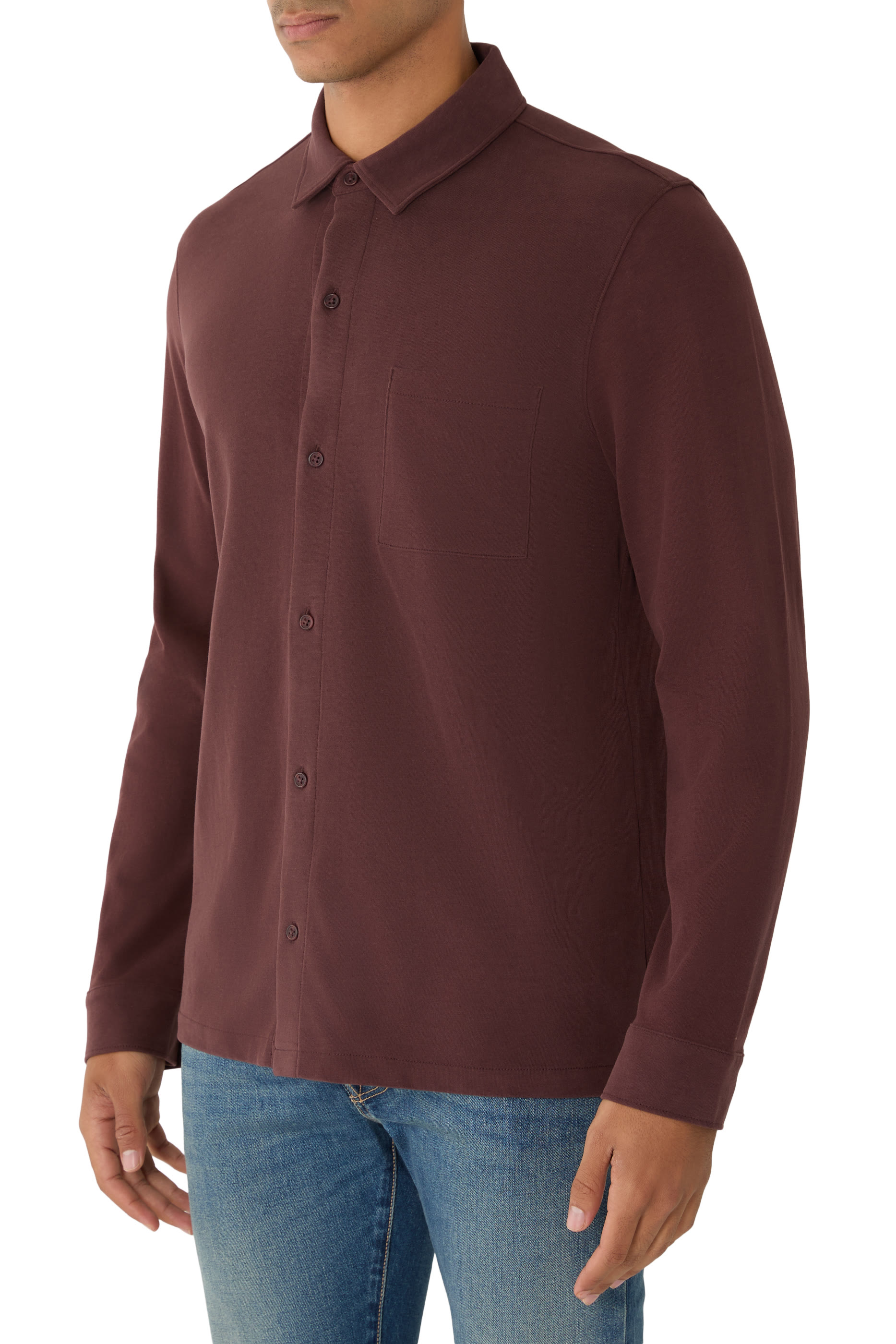 Sueded Cotton Jersey Button-Front Shirt